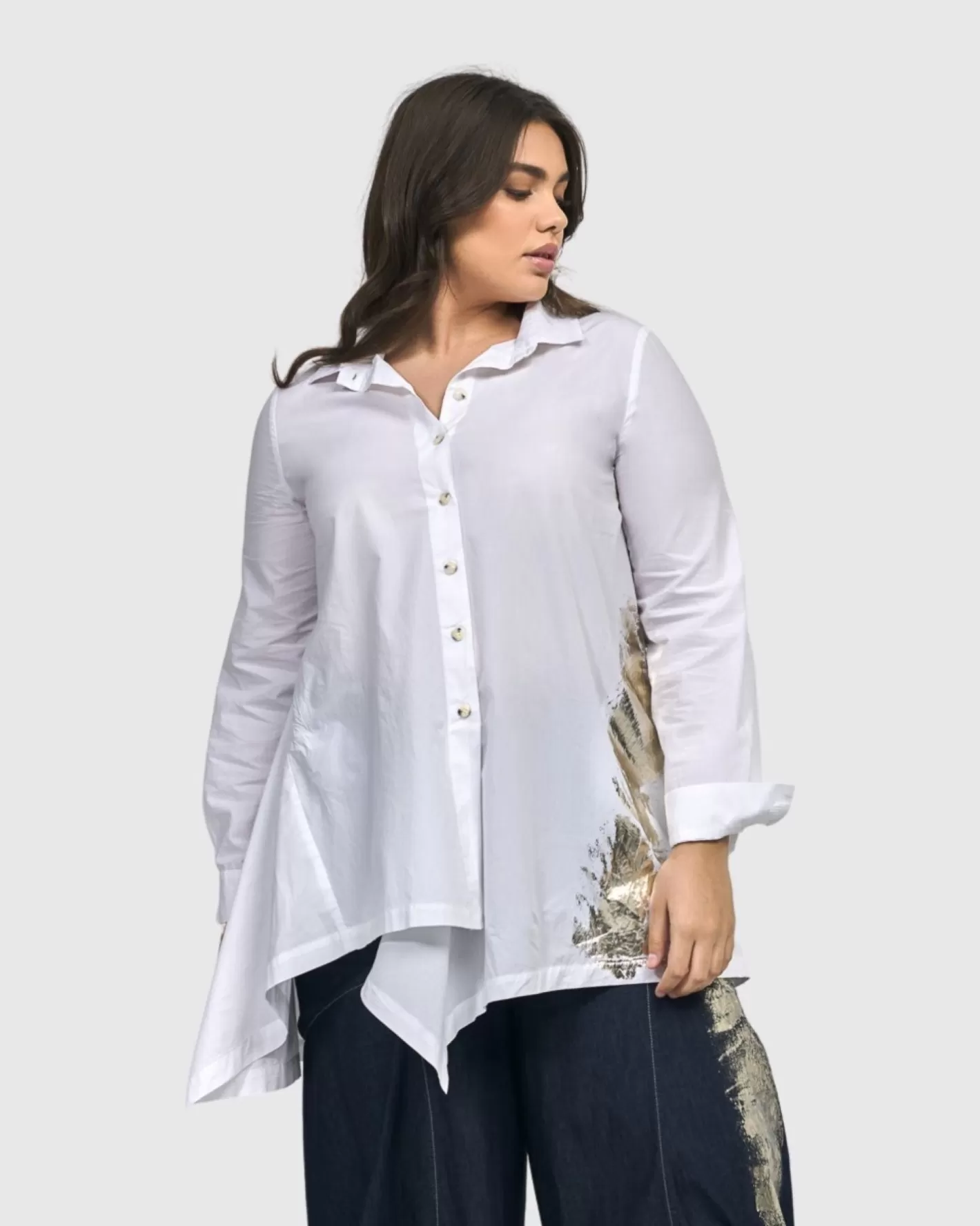 Albany Button Down Tunic Top, White-ALEMBIKA Hot