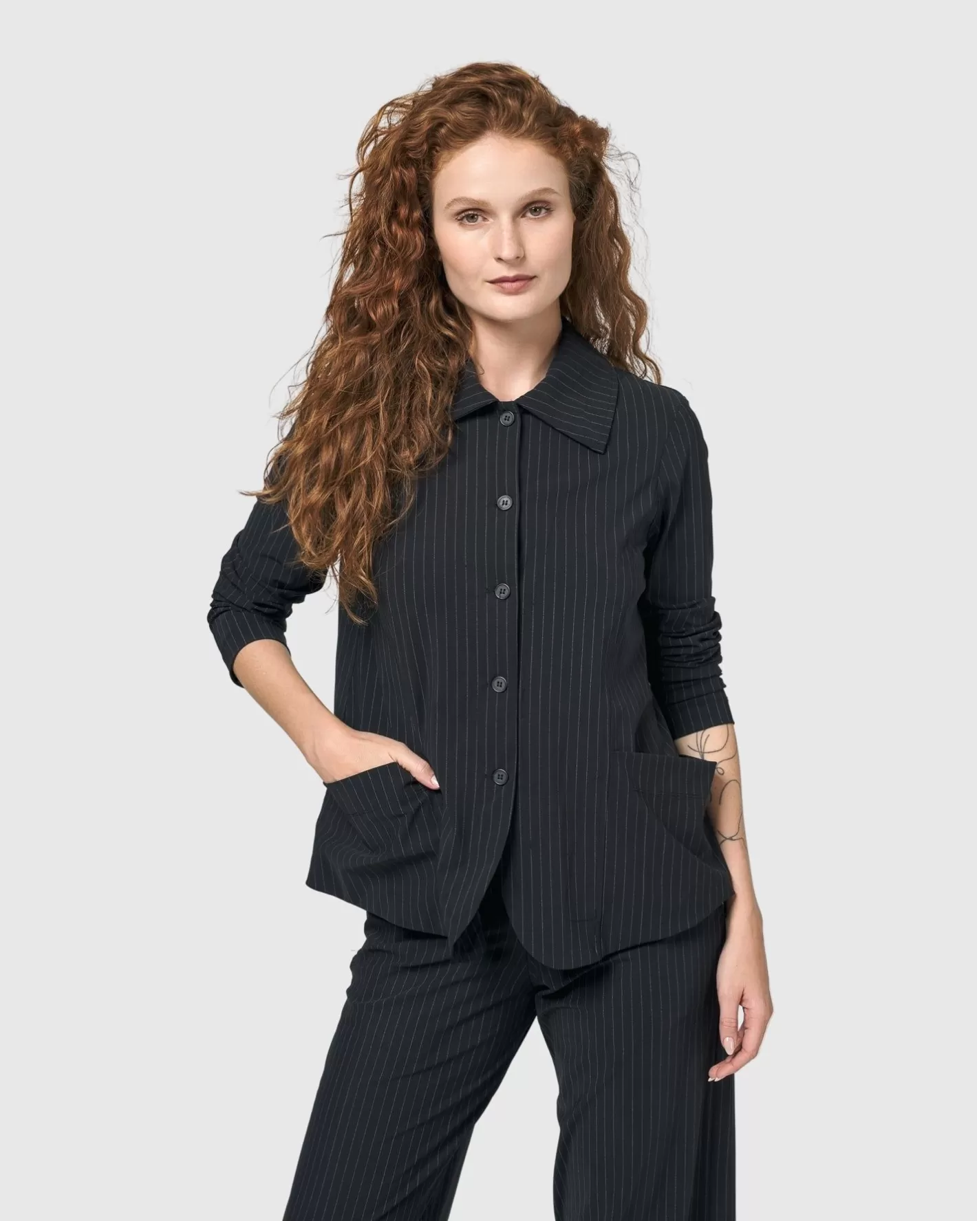 Audrey Shirt Jacket, Pinstripes-ALEMBIKA Shop