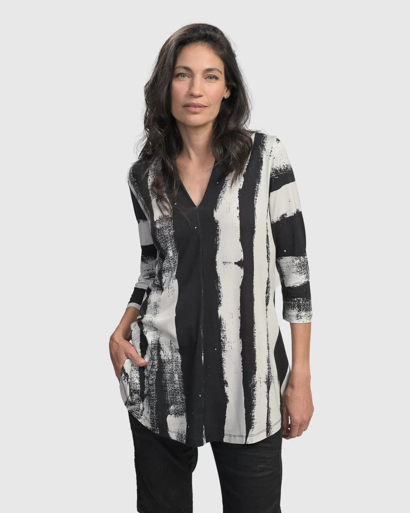 Charisma V Neck Tunic Top, Grunge-ALEMBIKA Best Sale