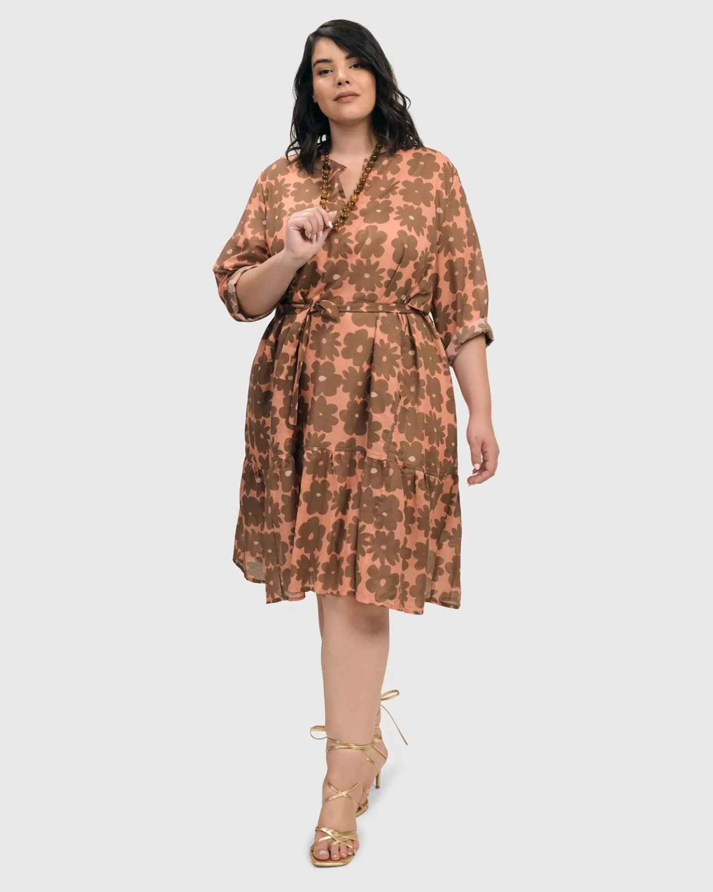 Dahlia Cotton Voile Swing Dress, Peach/Earth-ALEMBIKA Outlet