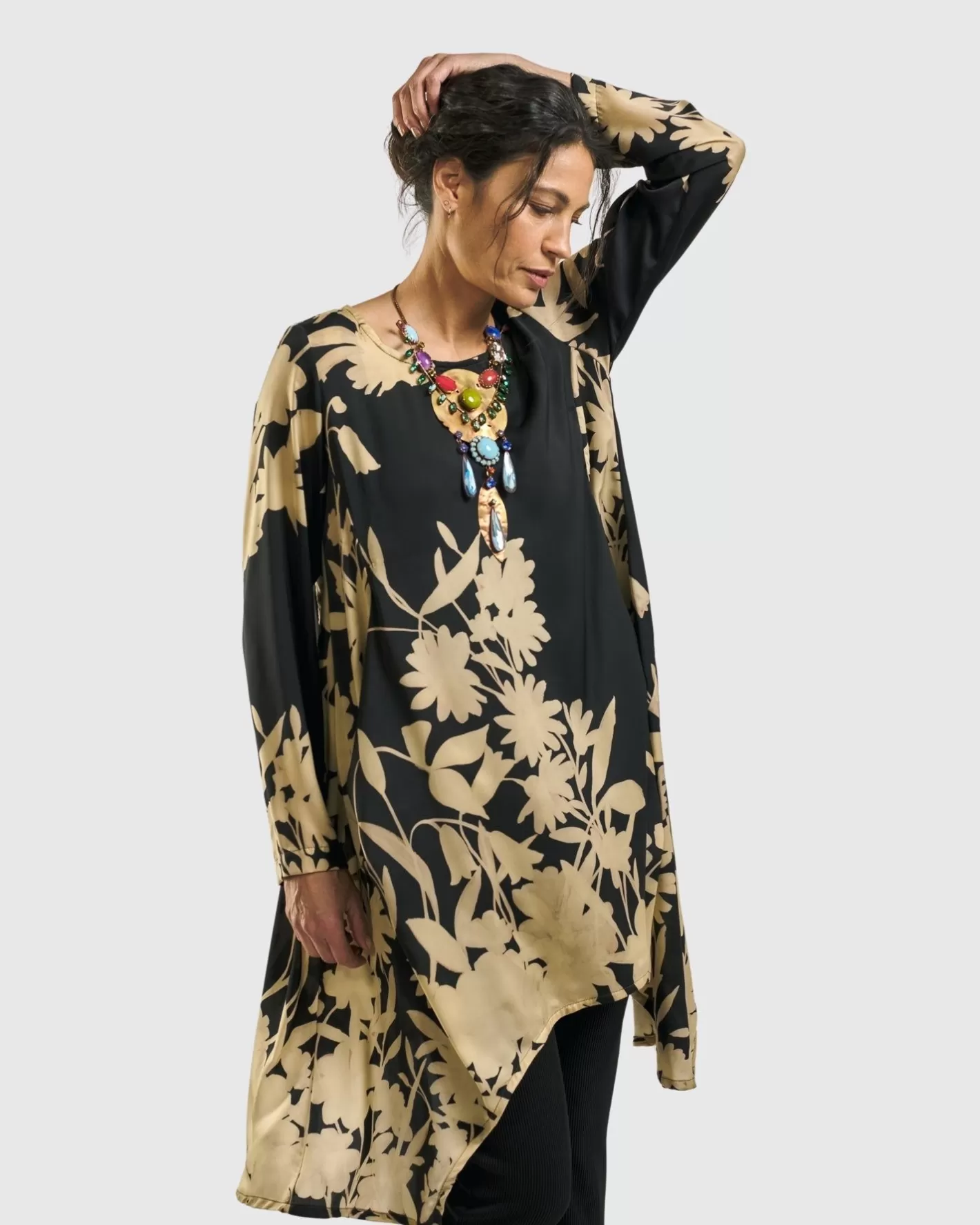 Daylily Tunic Top, Floral-ALEMBIKA Outlet