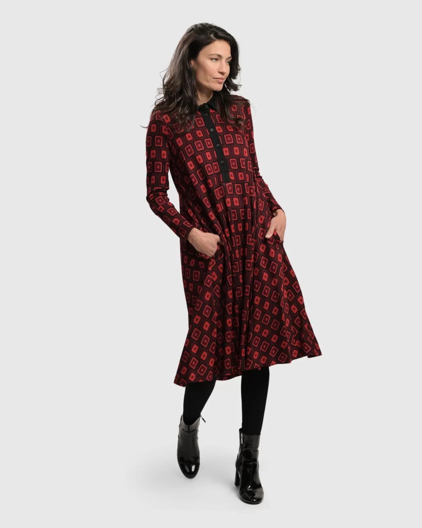 Dynamite Shirt Dress, Red-ALEMBIKA Online