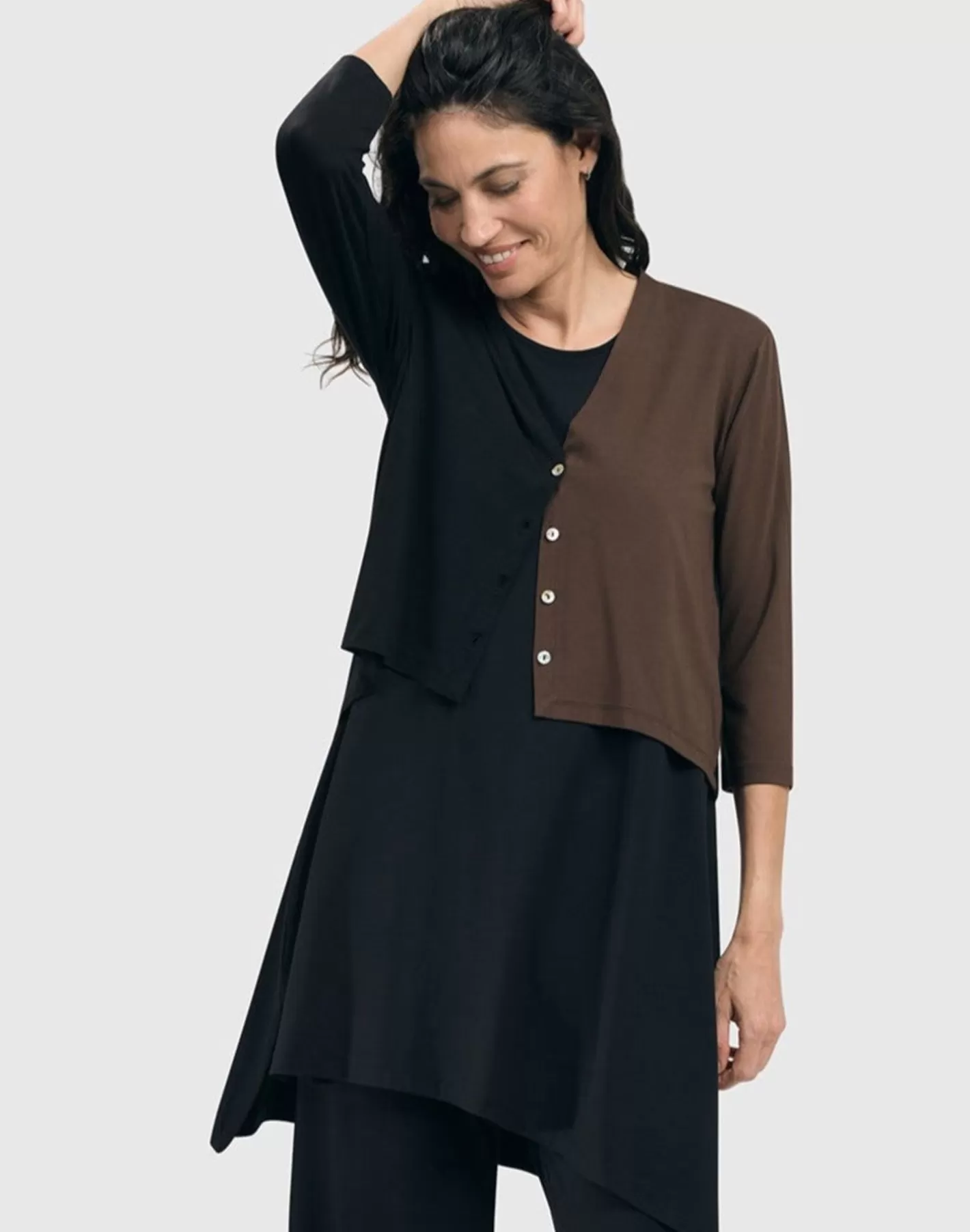 Essential 2-Tone Crop Cardigan, Coffee-ALEMBIKA Sale