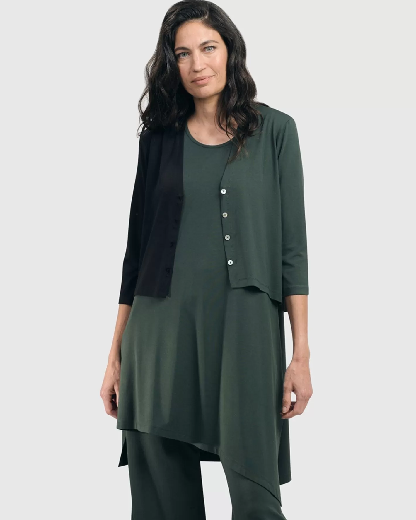 Essential 2-Tone Crop Cardigan, Green-ALEMBIKA Hot