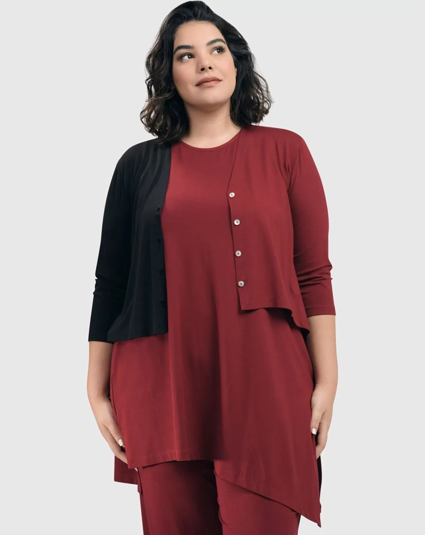 Essential 2-Tone Crop Cardigan, Plum-ALEMBIKA Sale