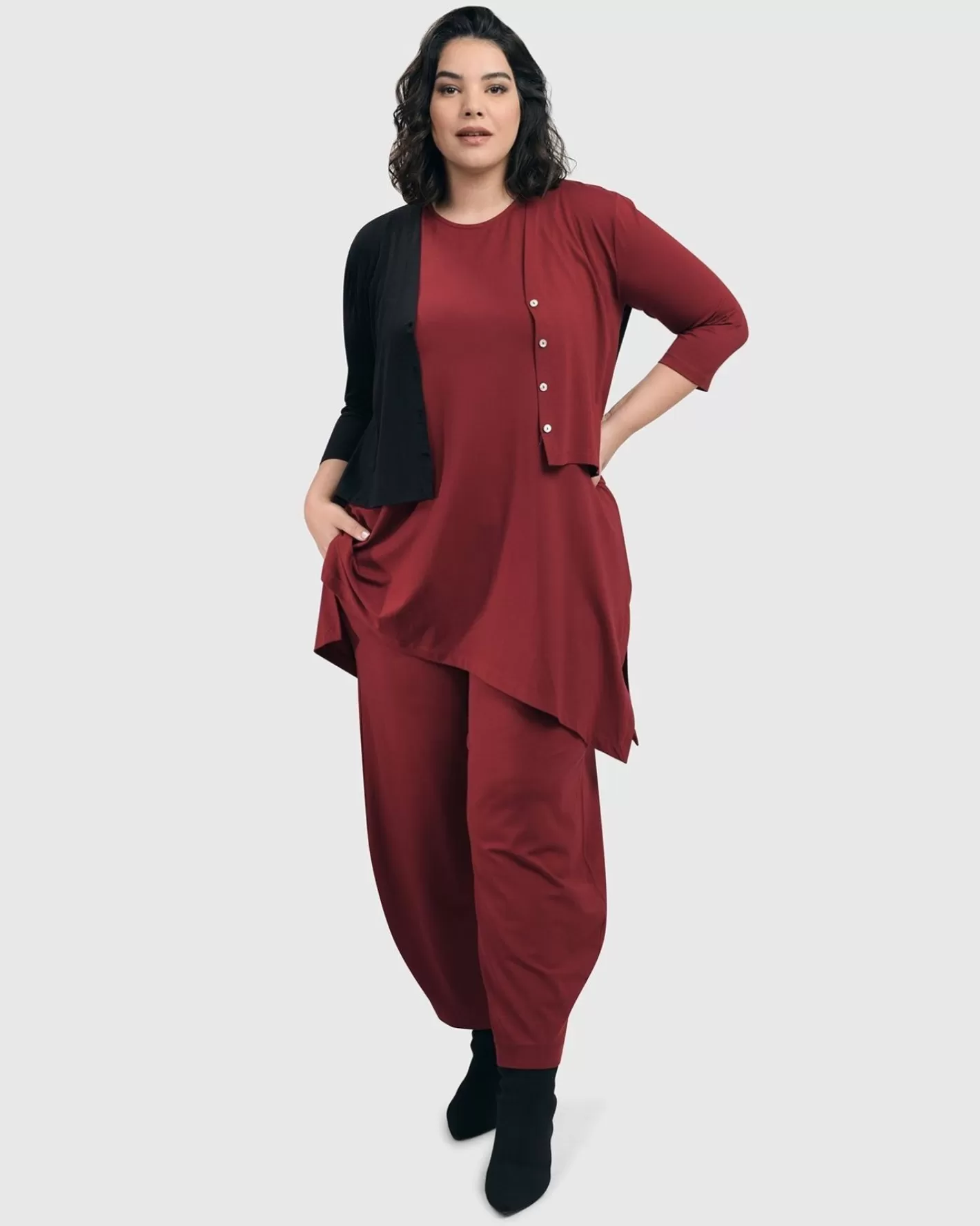 Essential 2-Tone Crop Cardigan, Plum-ALEMBIKA Sale