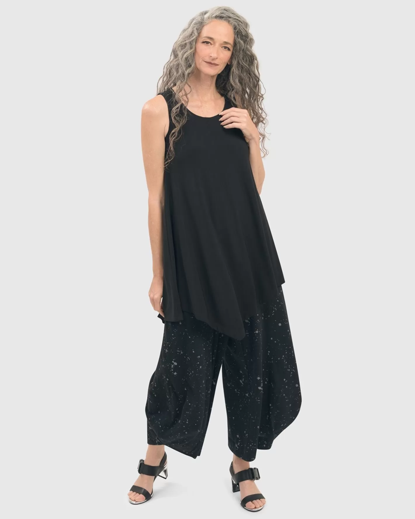 Essential Asymmetrical Tunic Tank Top, Black-ALEMBIKA Discount