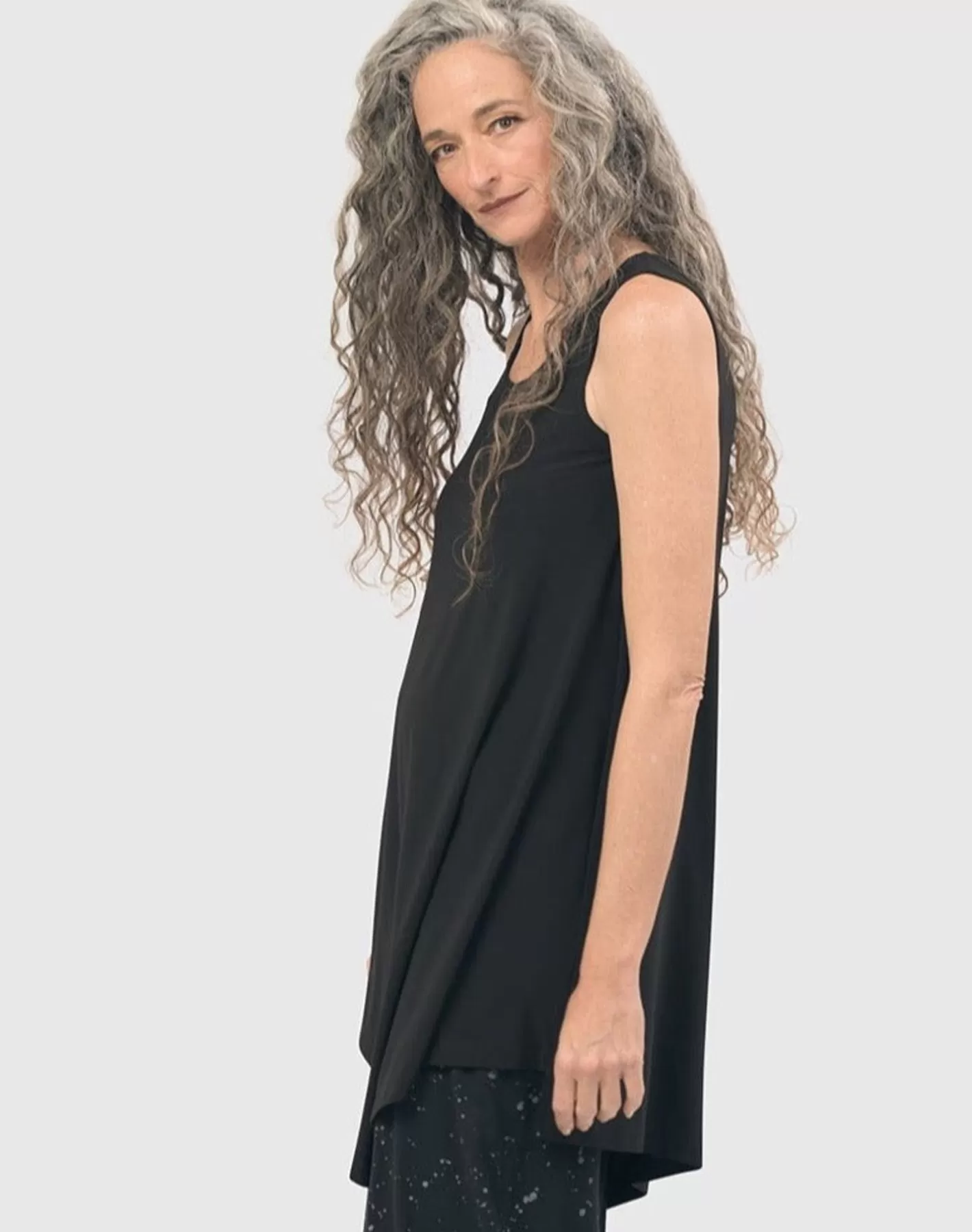 Essential Asymmetrical Tunic Tank Top, Black-ALEMBIKA Discount