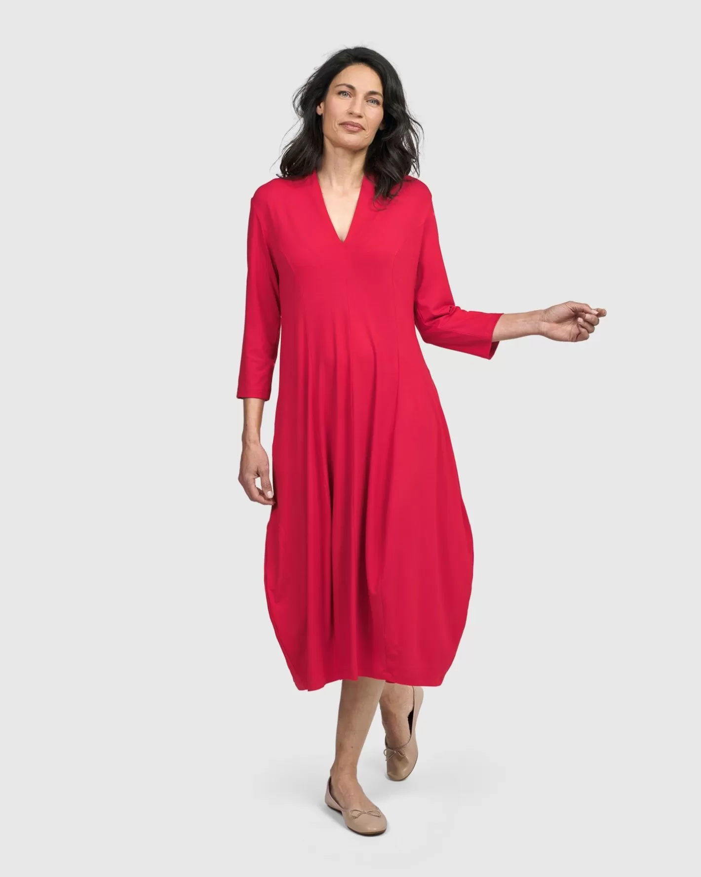 Essential Cocoon Dress, Red Rose-ALEMBIKA Shop