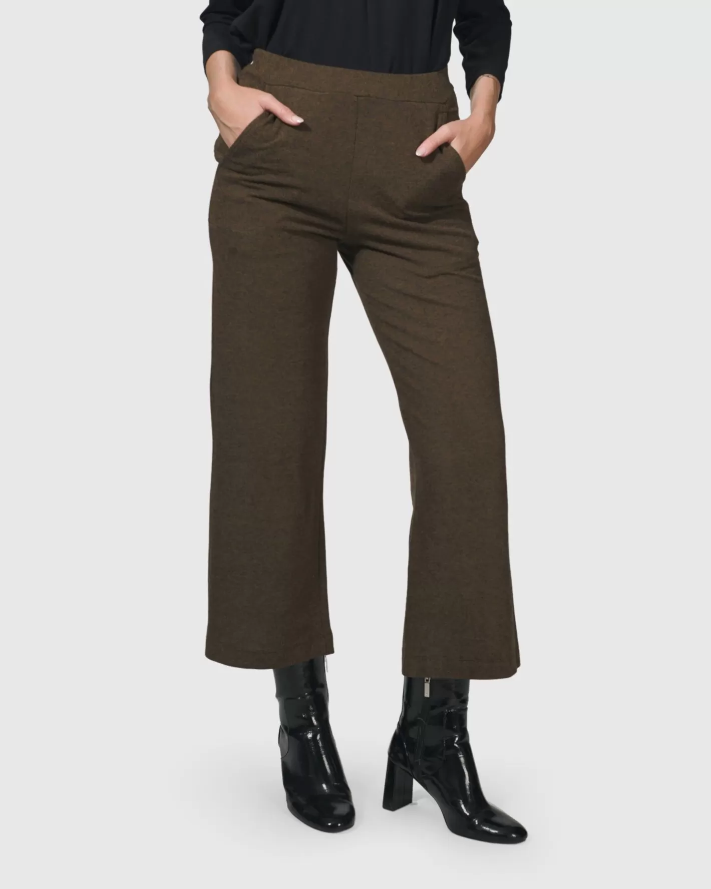 Essential Cropped Pants, Brown-ALEMBIKA Best Sale