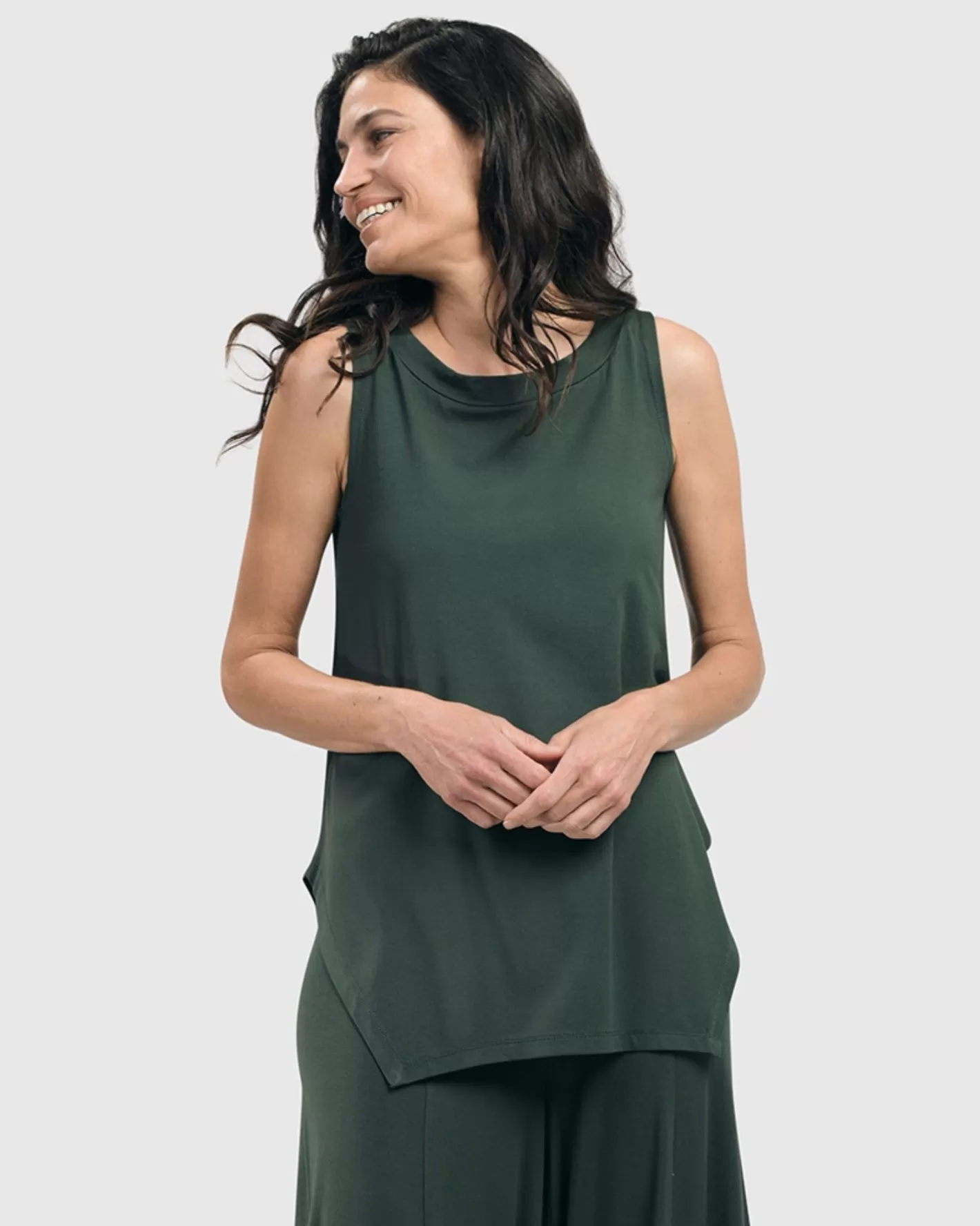 Essential Cutaway Tank Top, Green-ALEMBIKA Fashion