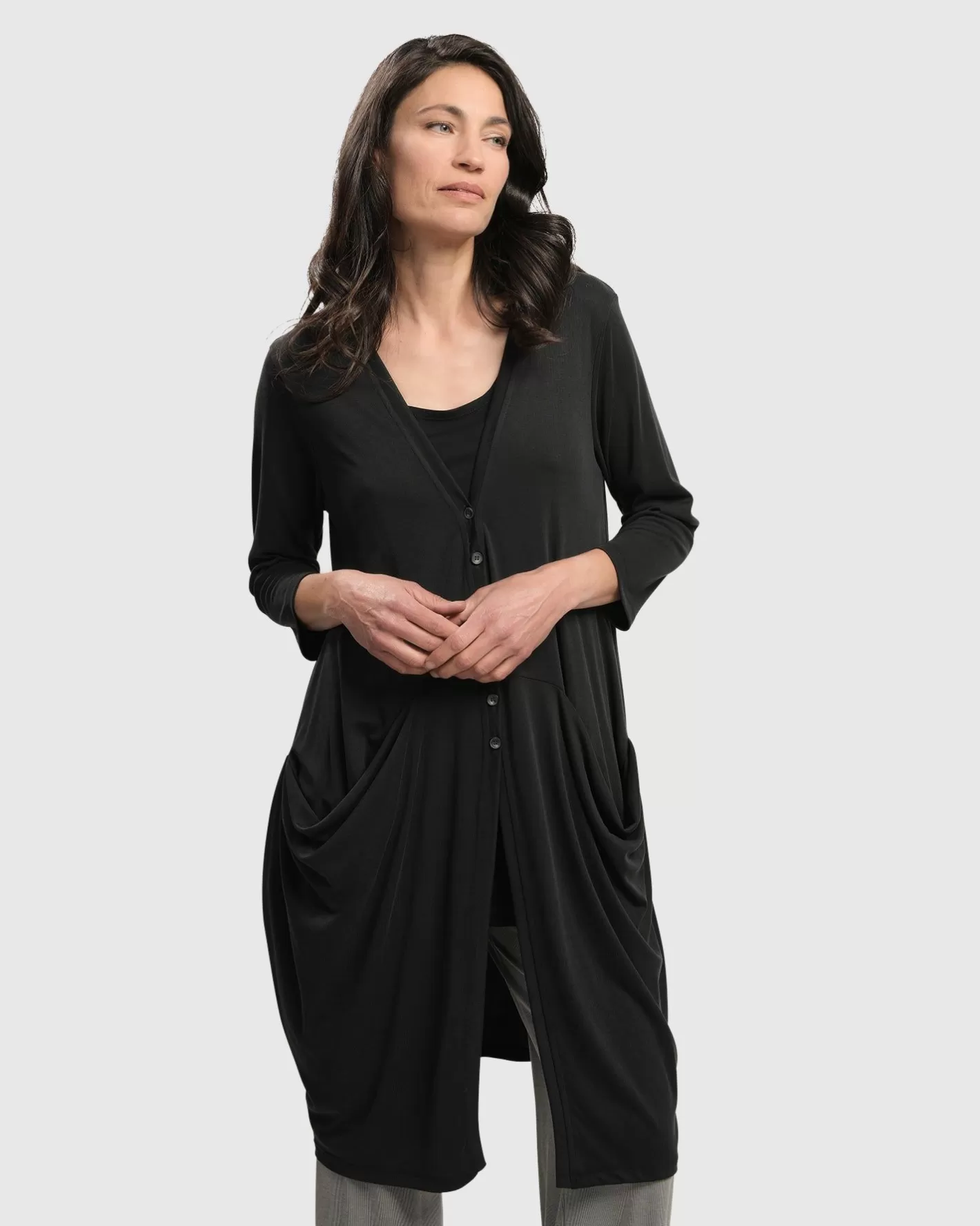 Essential Draped Cocoon Jacket, Charcoal-ALEMBIKA New