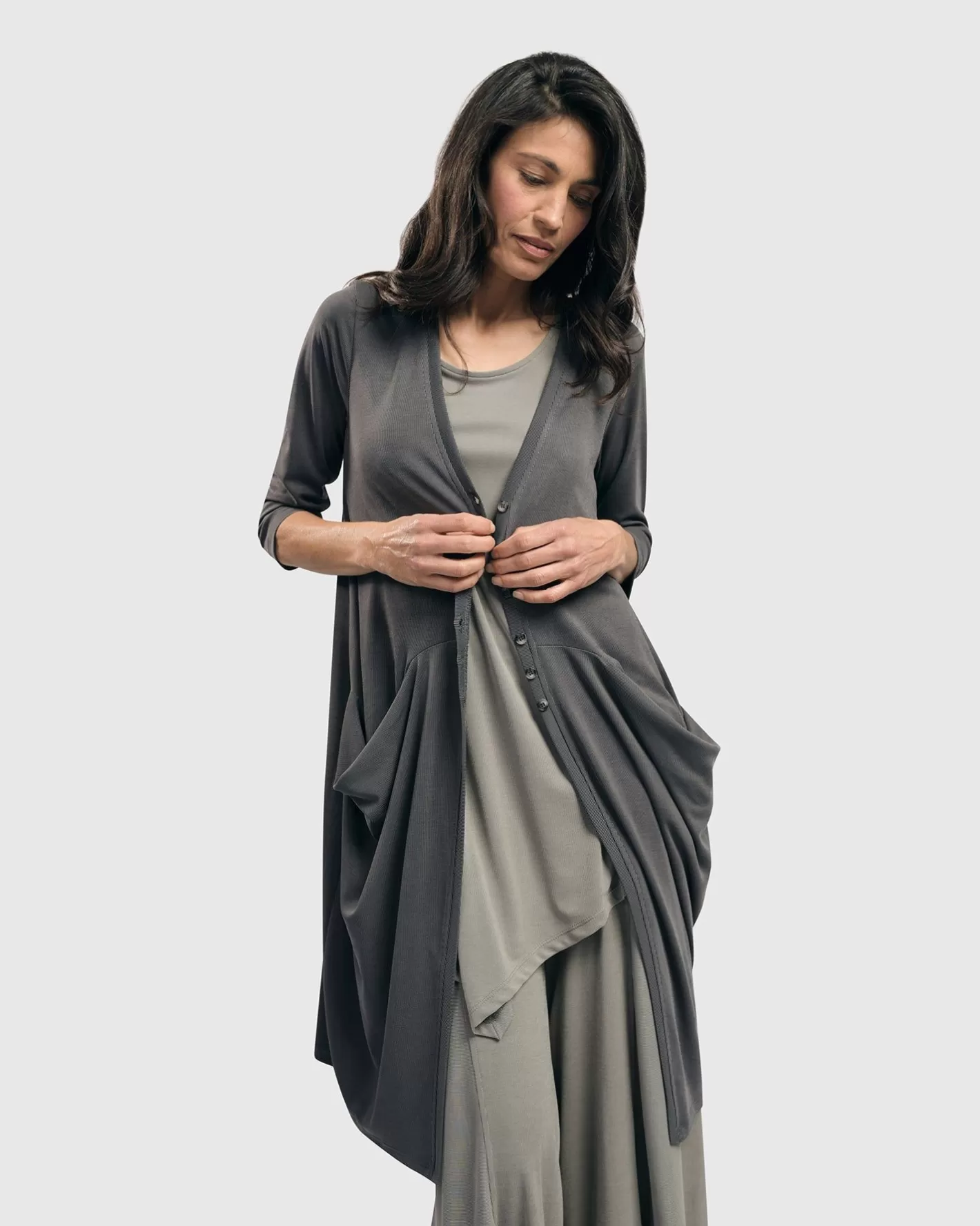 Essential Draped Cocoon Jacket, Grey-ALEMBIKA Hot