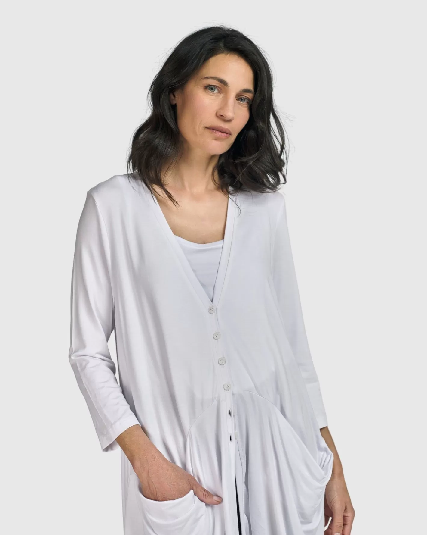 Essential Draped Cocoon Jacket, White-ALEMBIKA Discount