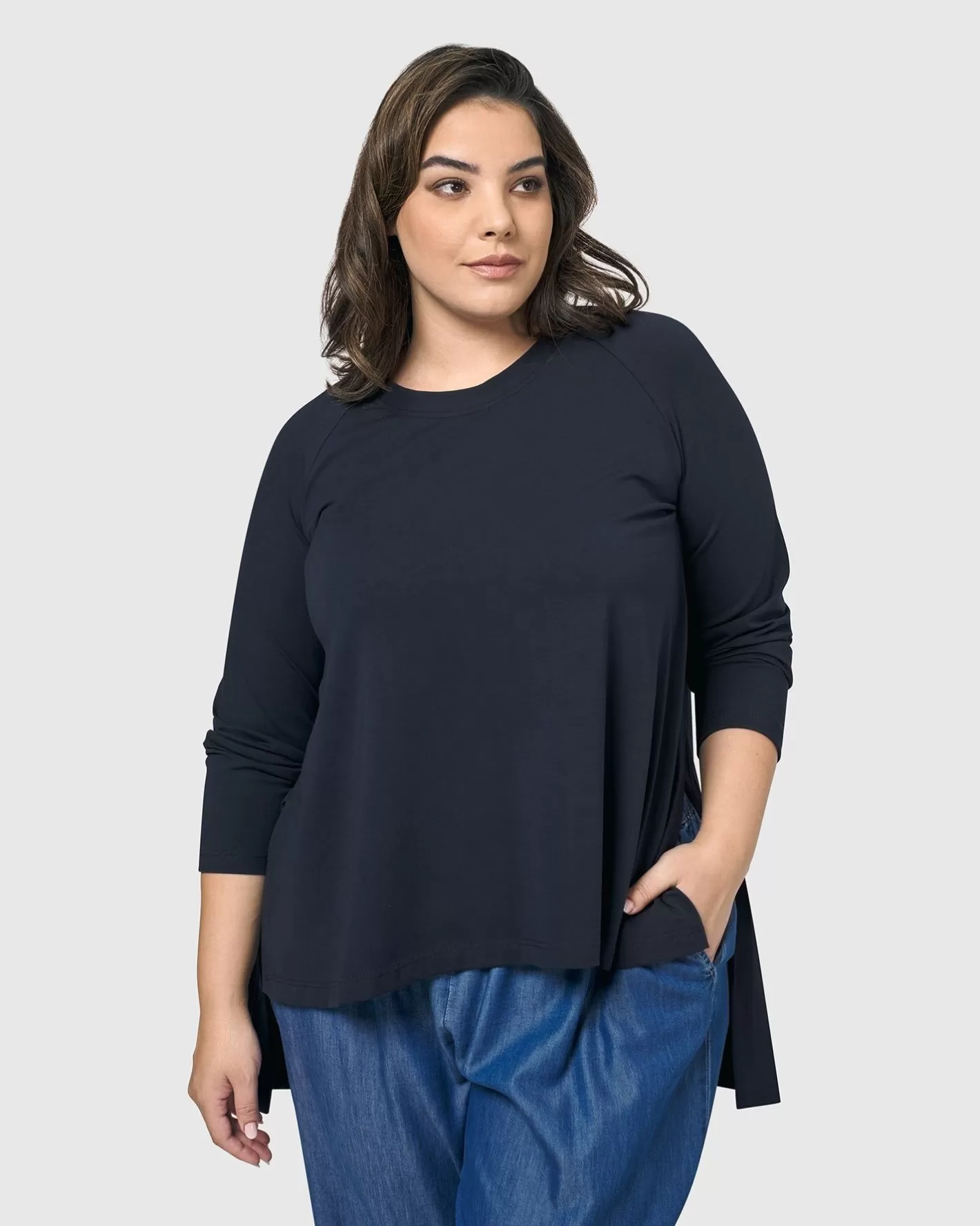 Essential Hi-Lo Top, Navy-ALEMBIKA Hot