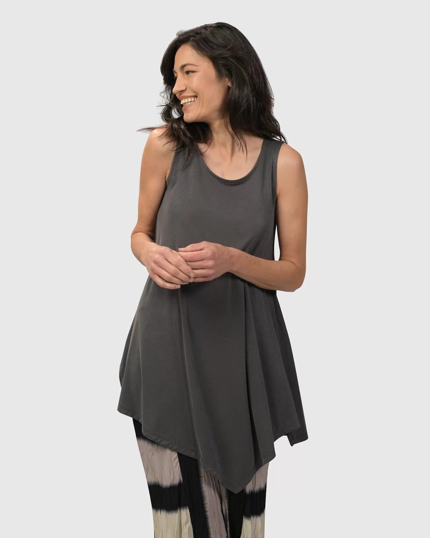 Essential Joy Sleeveless Tunic Top, Grey-ALEMBIKA New