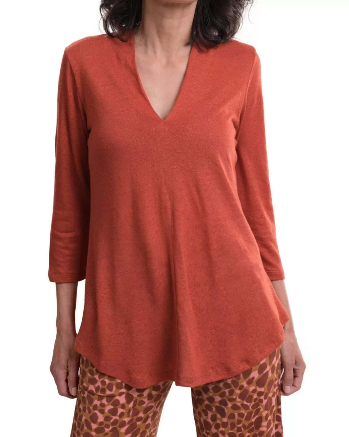 Essential Linen V-Neck Top, Orange-ALEMBIKA Cheap