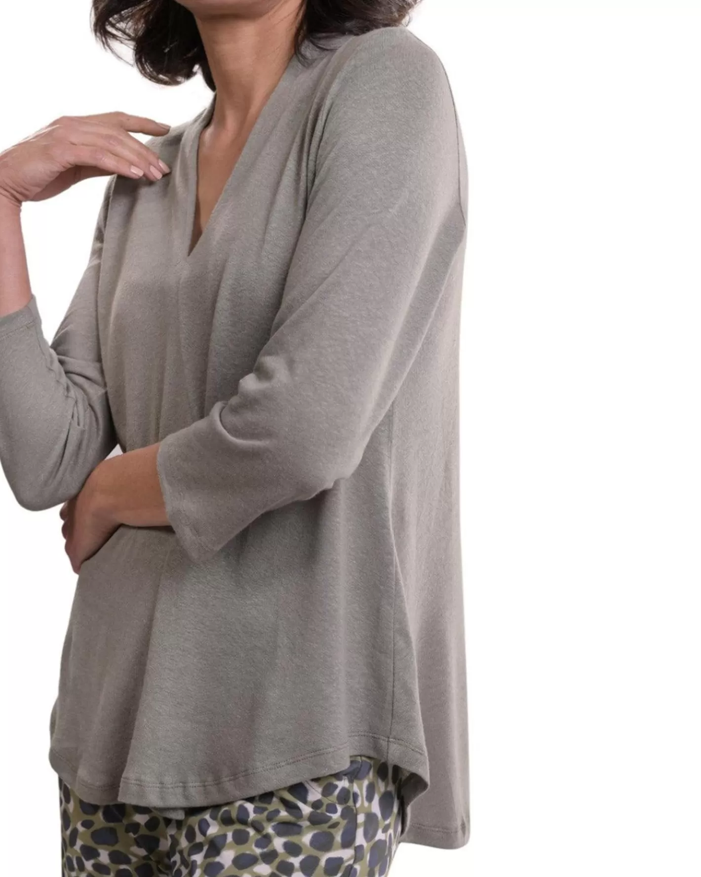 Essential Linen V-Neck Top, Sage-ALEMBIKA Discount