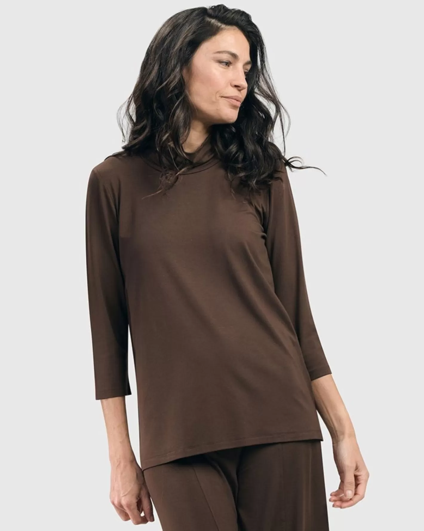 Essential Mockneck Top, Coffee-ALEMBIKA Clearance