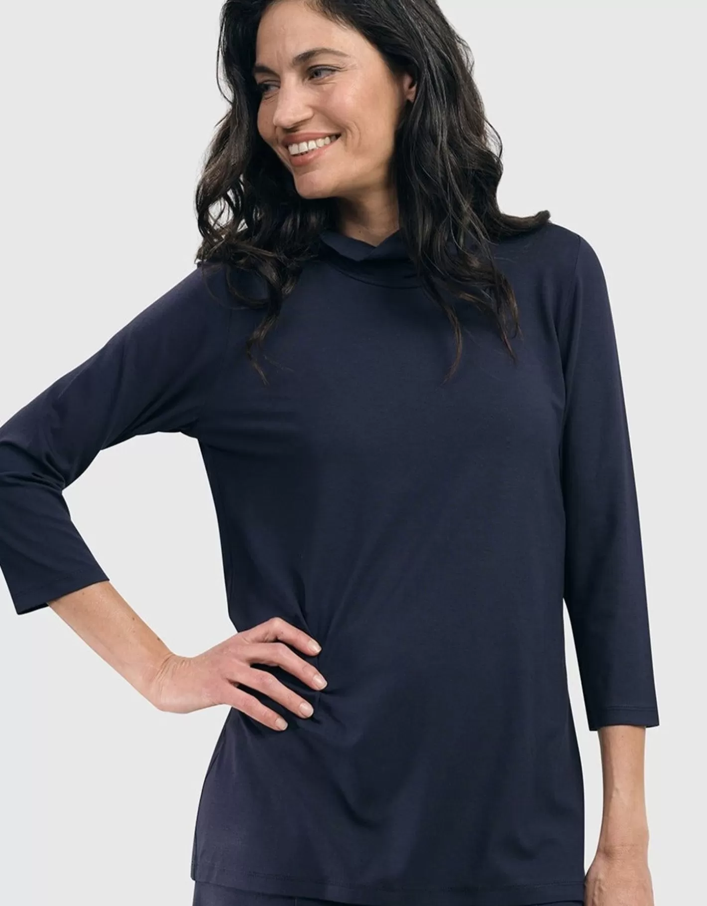 Essential Mockneck Top, Navy-ALEMBIKA Clearance