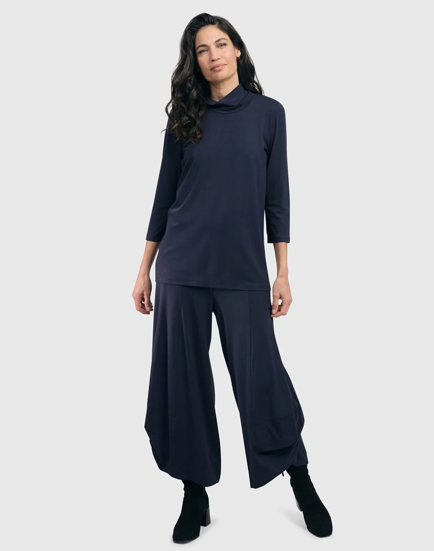 Essential Mockneck Top, Navy-ALEMBIKA Clearance