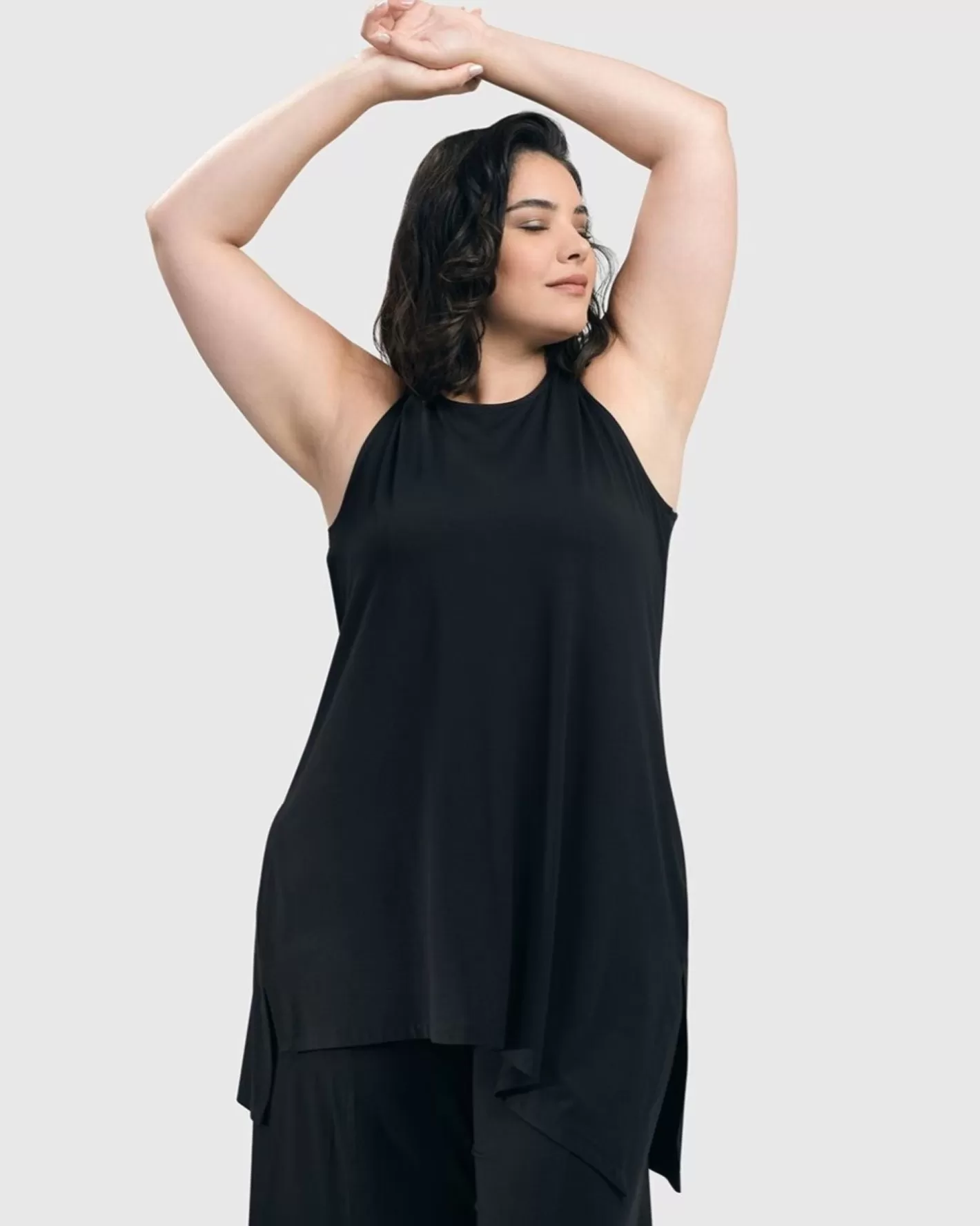 Essential Sleeveless Tunic Top, Black-ALEMBIKA Fashion