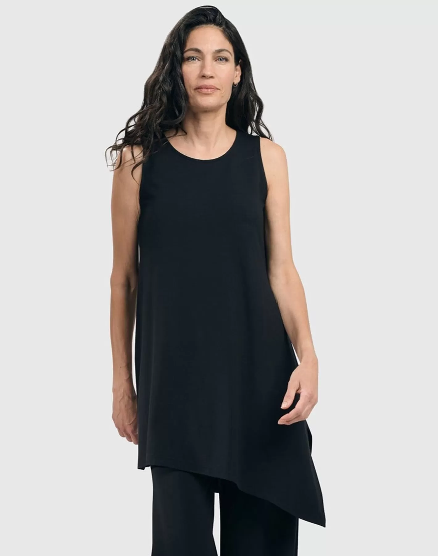 Essential Sleeveless Tunic Top, Black-ALEMBIKA Fashion