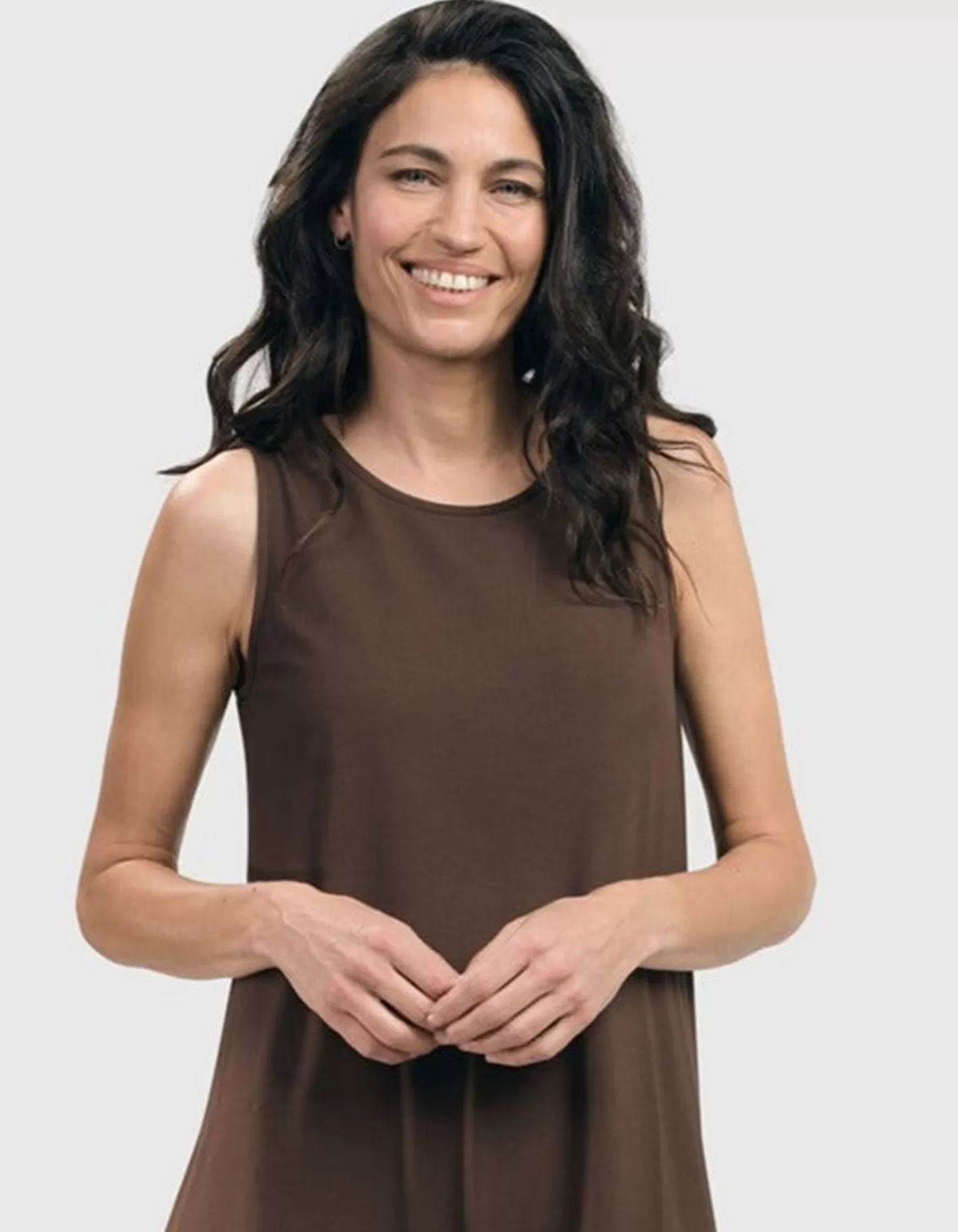 Essential Sleeveless Tunic Top, Coffee-ALEMBIKA Hot