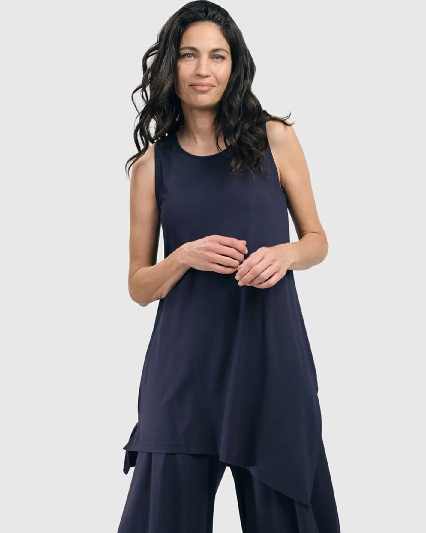 Essential Sleeveless Tunic Top, Navy-ALEMBIKA Best Sale