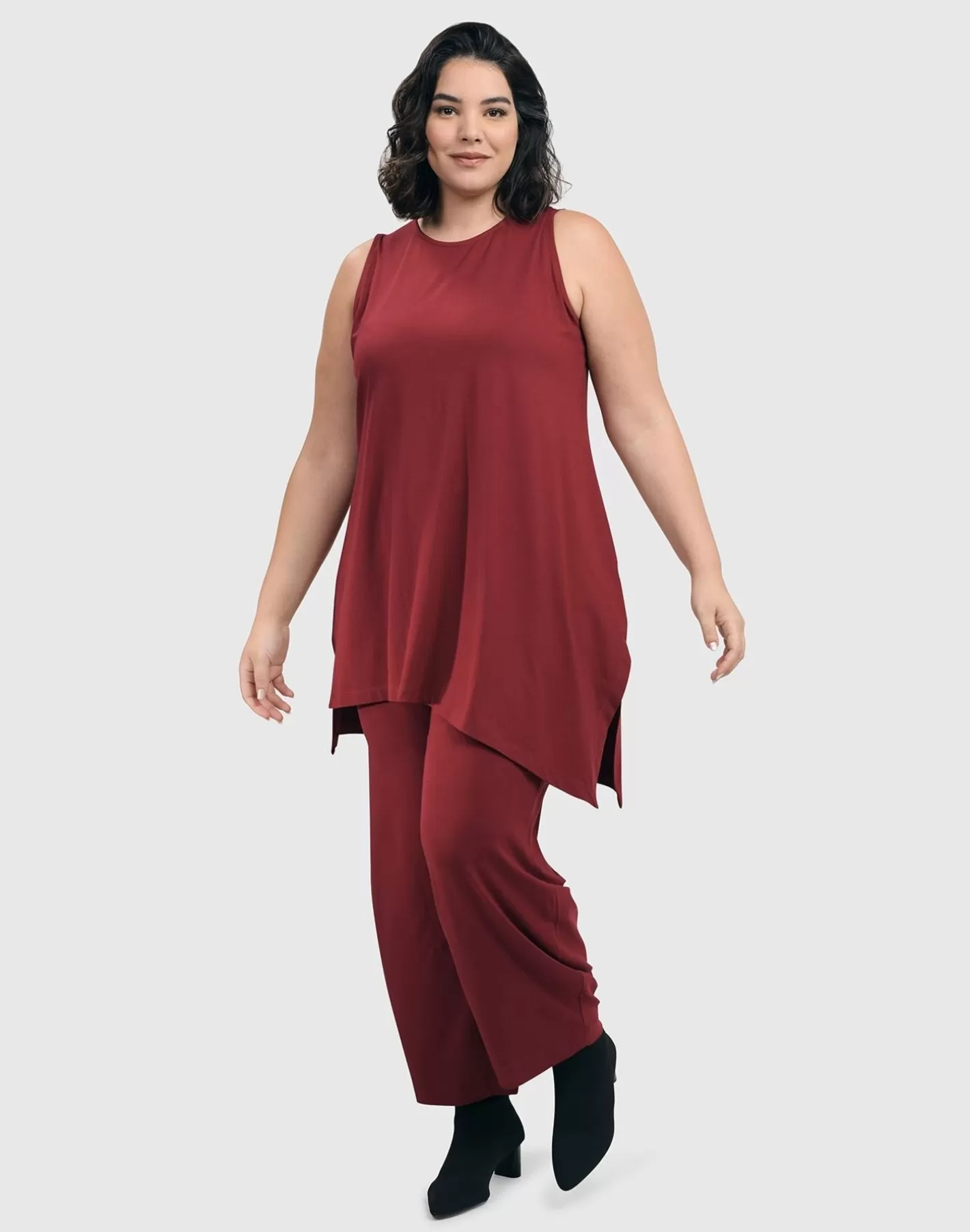 Essential Sleeveless Tunic Top, Plum-ALEMBIKA Store