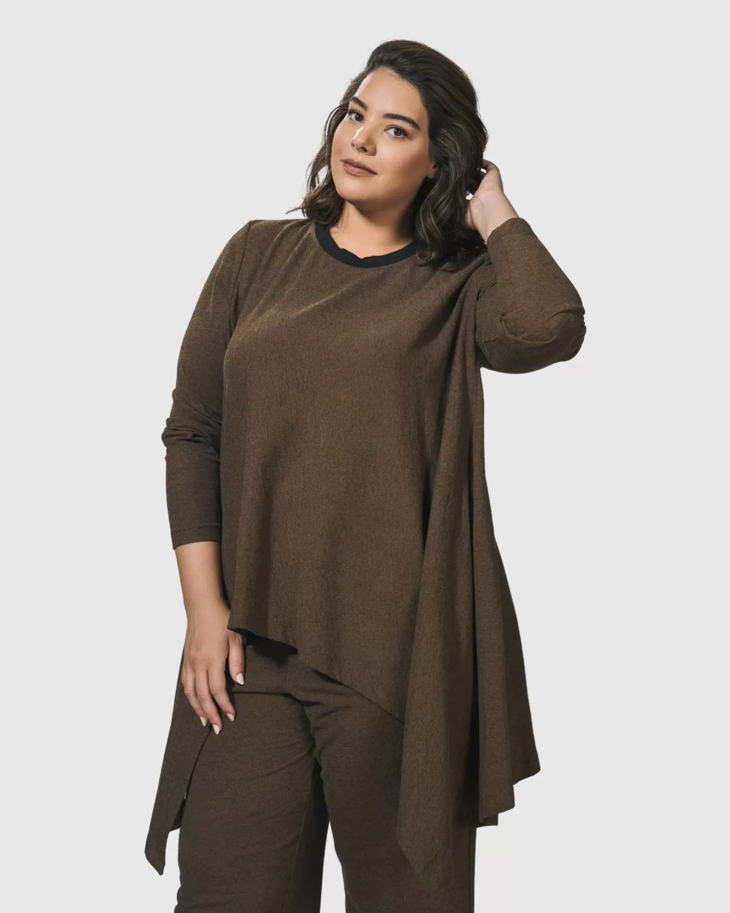 Essential Swing Tunic Top, Brown-ALEMBIKA Fashion