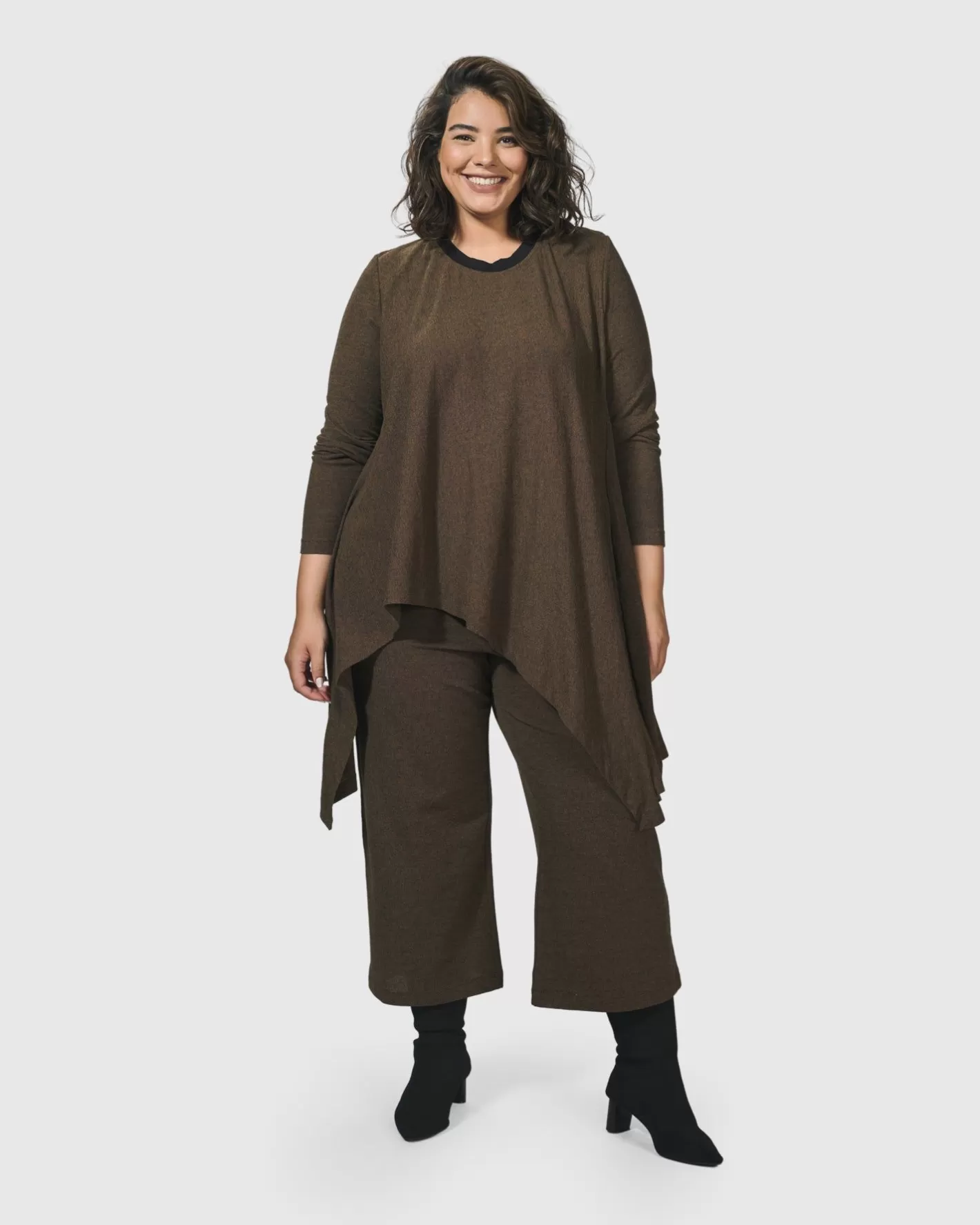 Essential Swing Tunic Top, Brown-ALEMBIKA Fashion