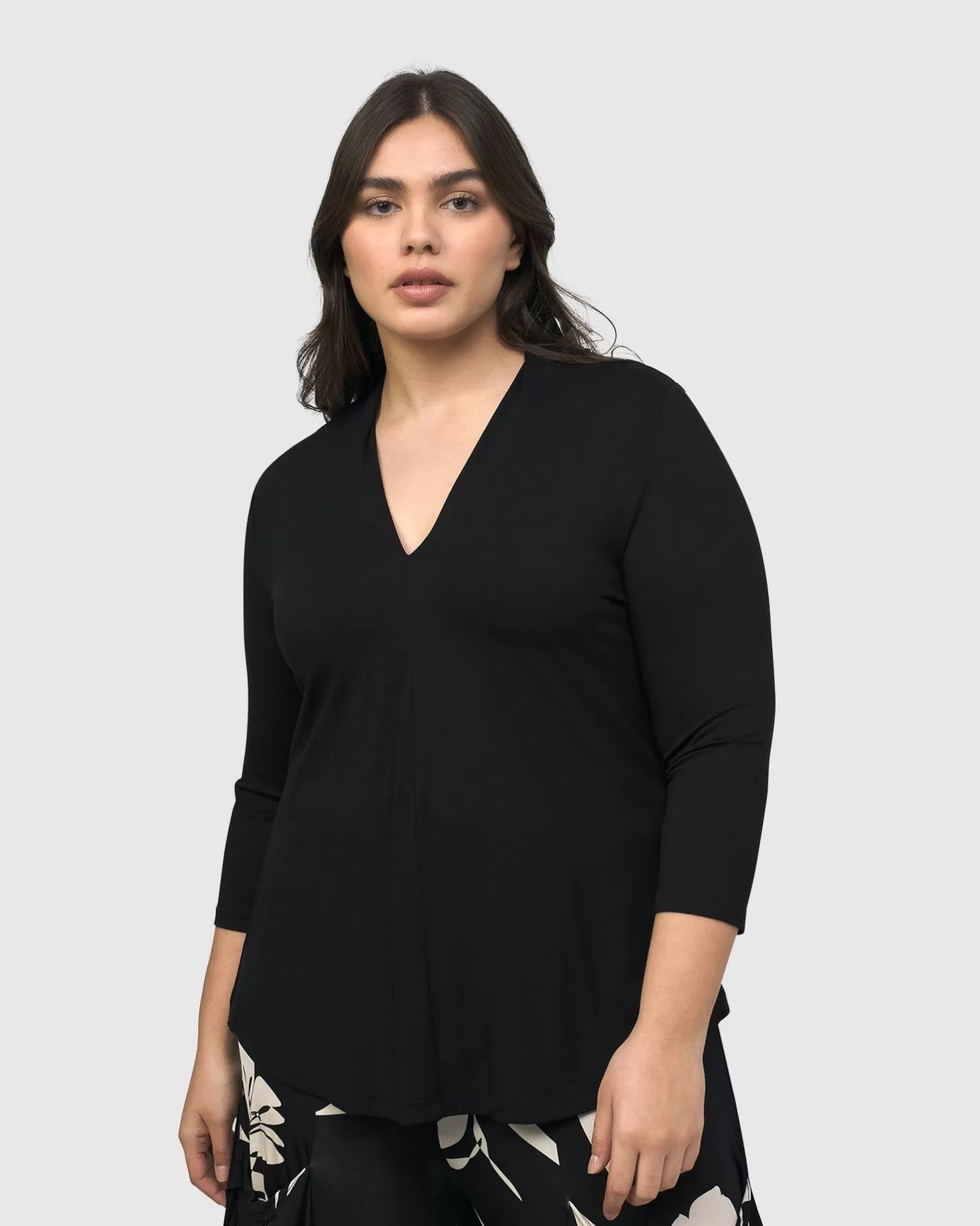 Essential V-Neck Top, Black-ALEMBIKA Clearance