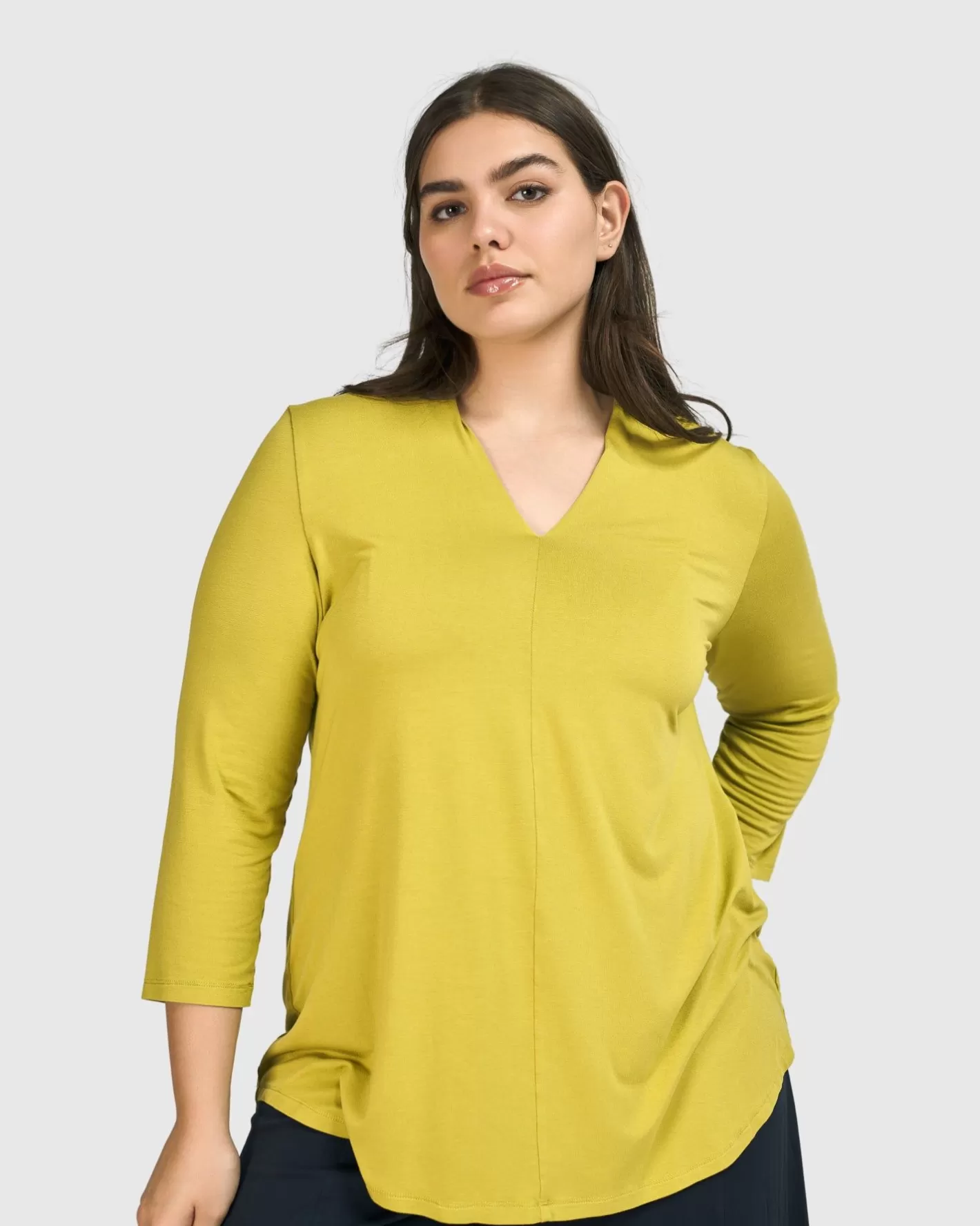 Essential V-Neck Top, Lime-ALEMBIKA Online