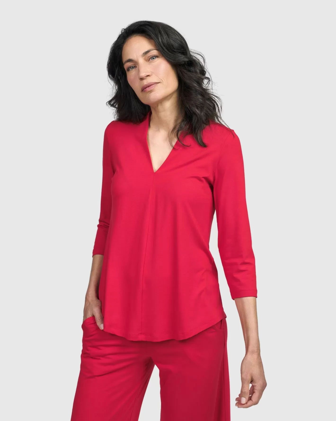 Essential V-Neck Top, Red Rose-ALEMBIKA Shop