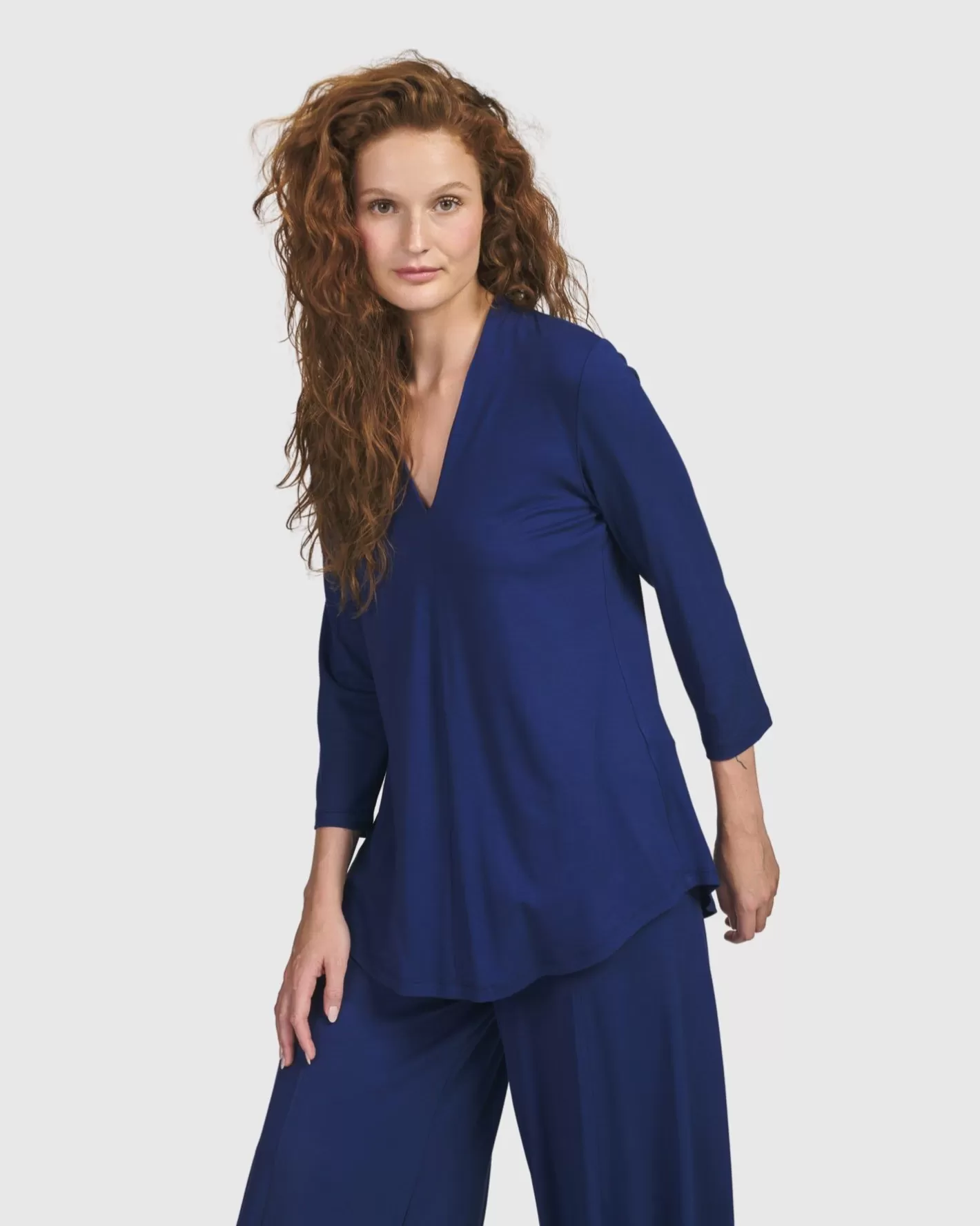 Essential V-Neck Top, Royal Blue-ALEMBIKA Cheap