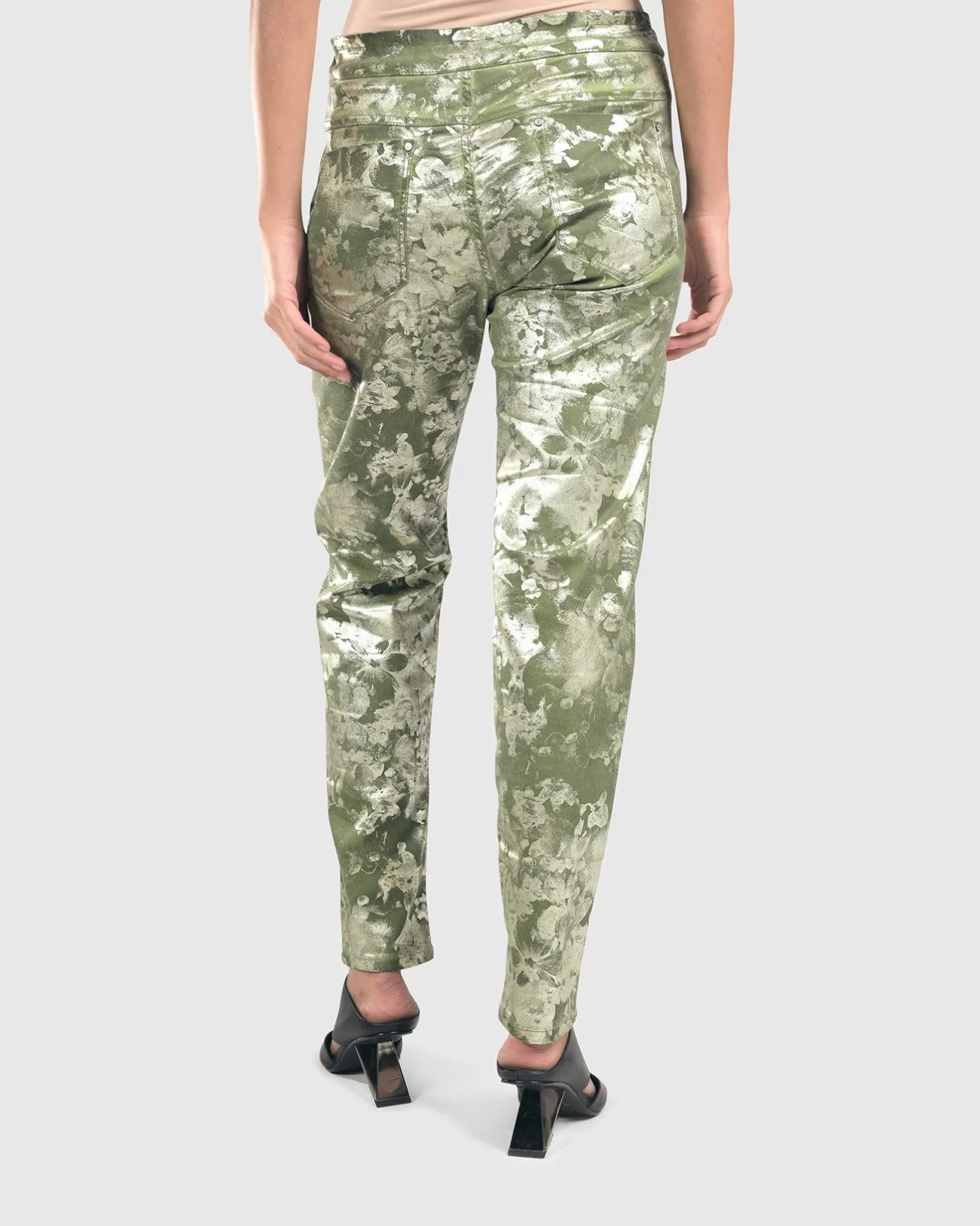 Floral Iconic Stretch Jeans, Olive-ALEMBIKA Sale