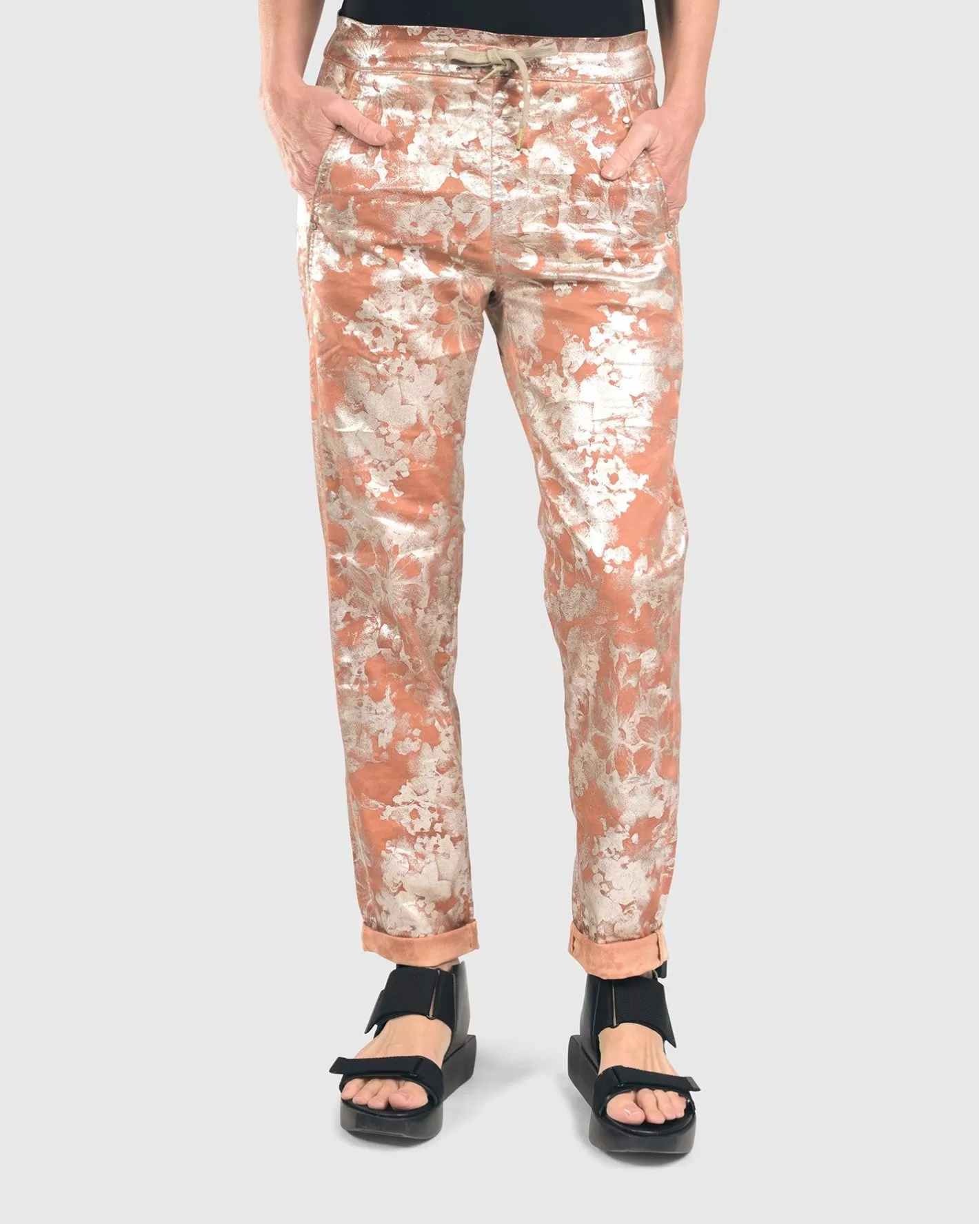 Floral Iconic Stretch Jeans, Rust-ALEMBIKA Shop