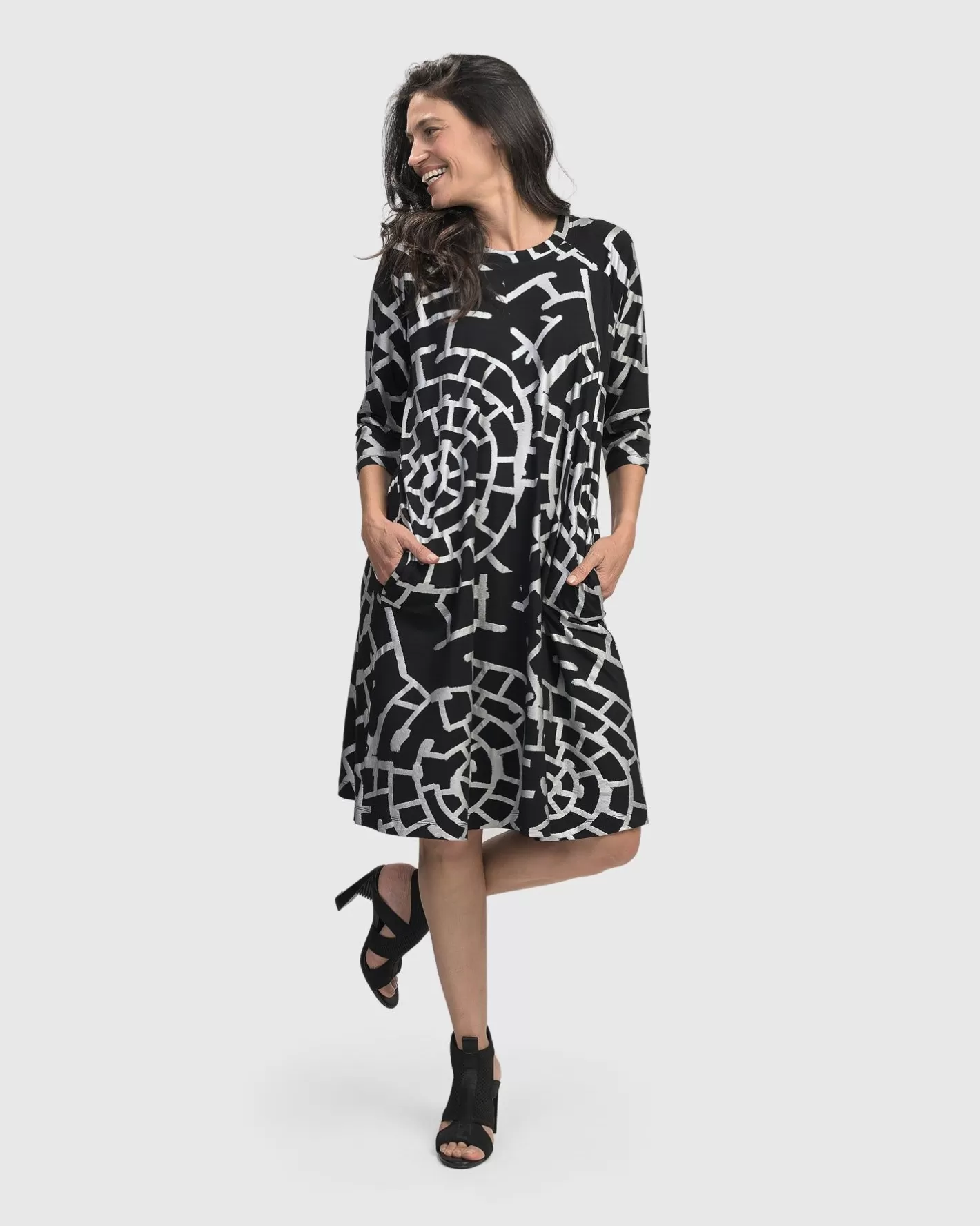 Hypnotic A Line Dress, Silver-ALEMBIKA Store