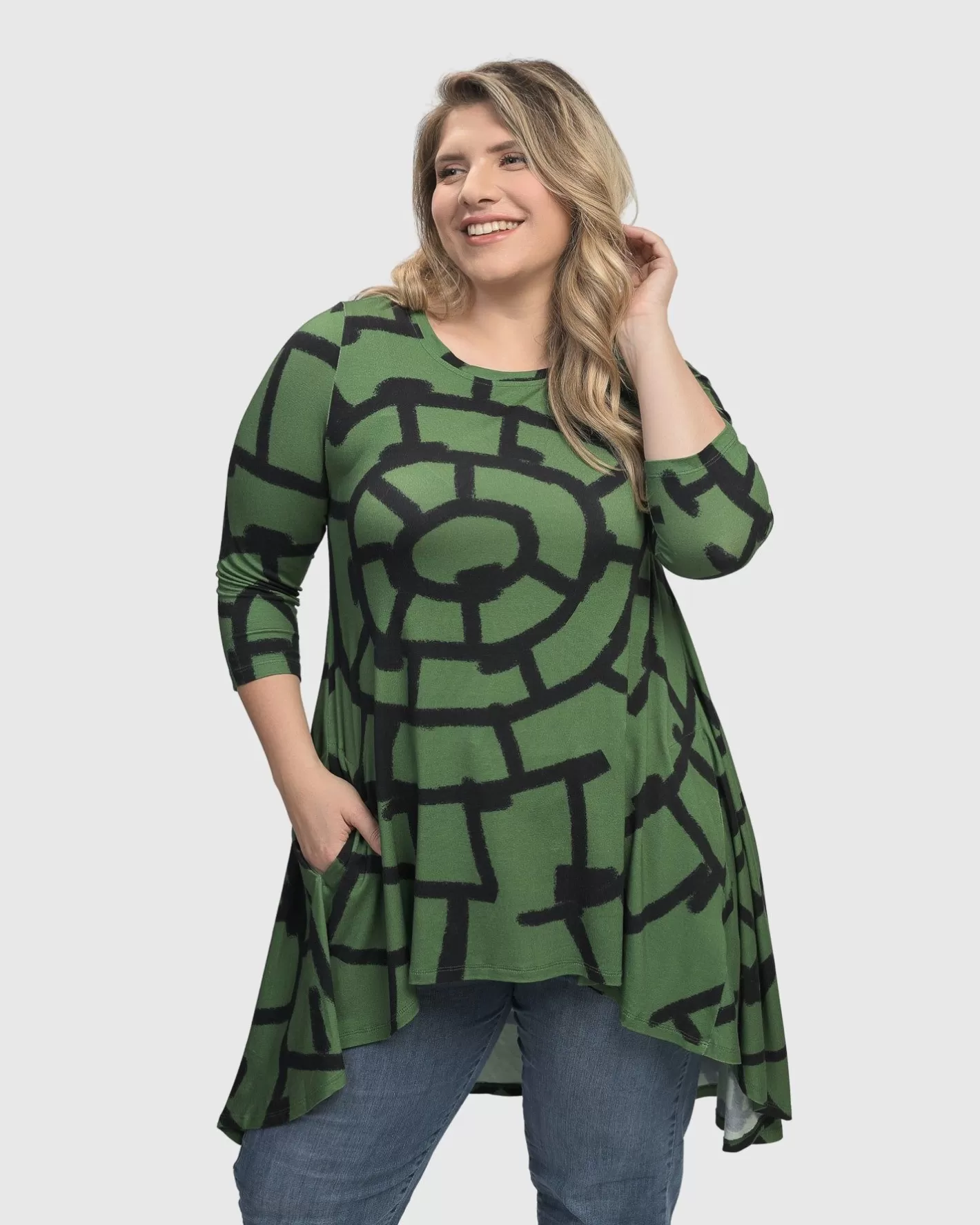 Hypnotic Hi-Lo Tunic Top, Clover-ALEMBIKA Cheap