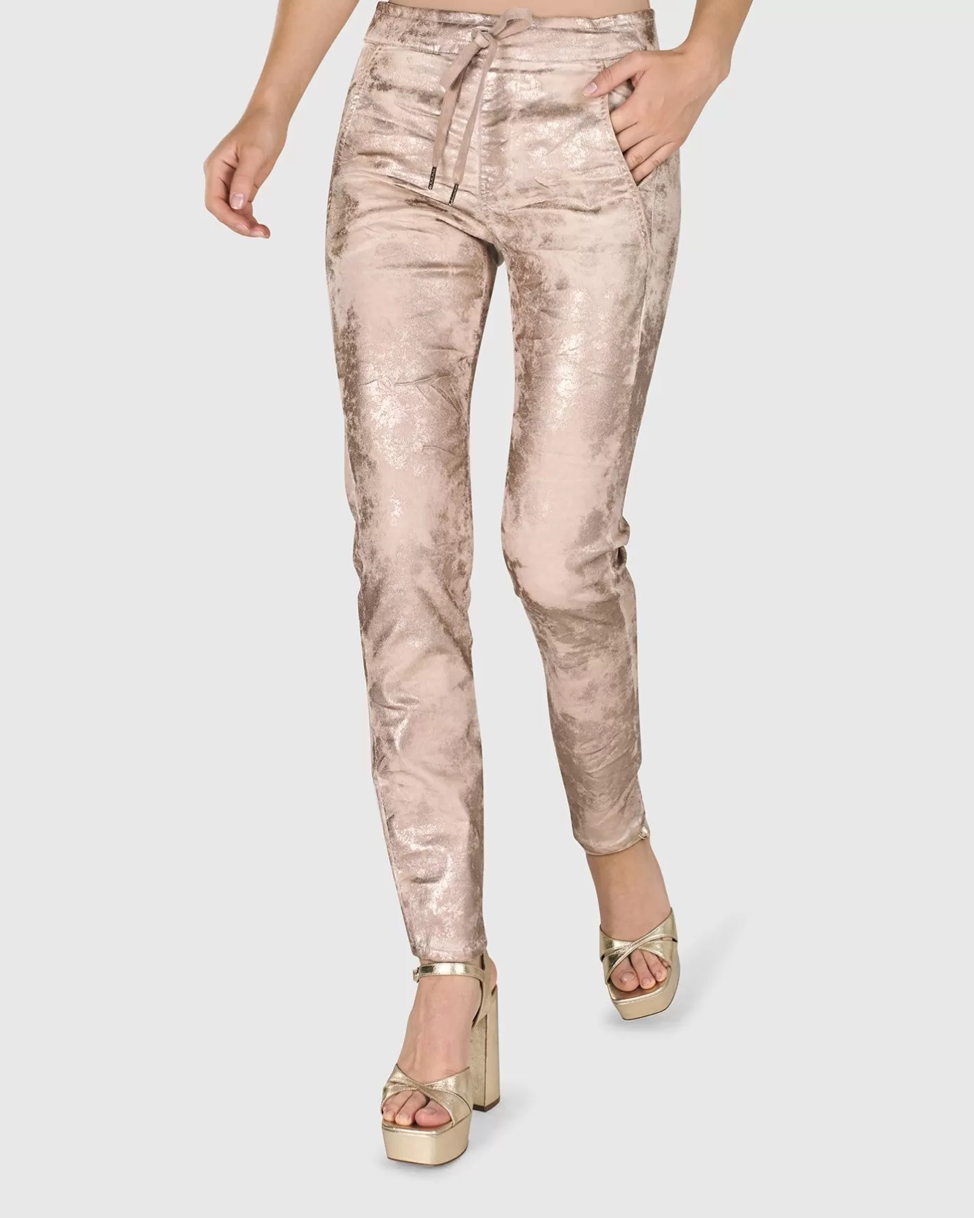 Iconic Stretch Jeans, Rose Gold Nude-ALEMBIKA Best Sale