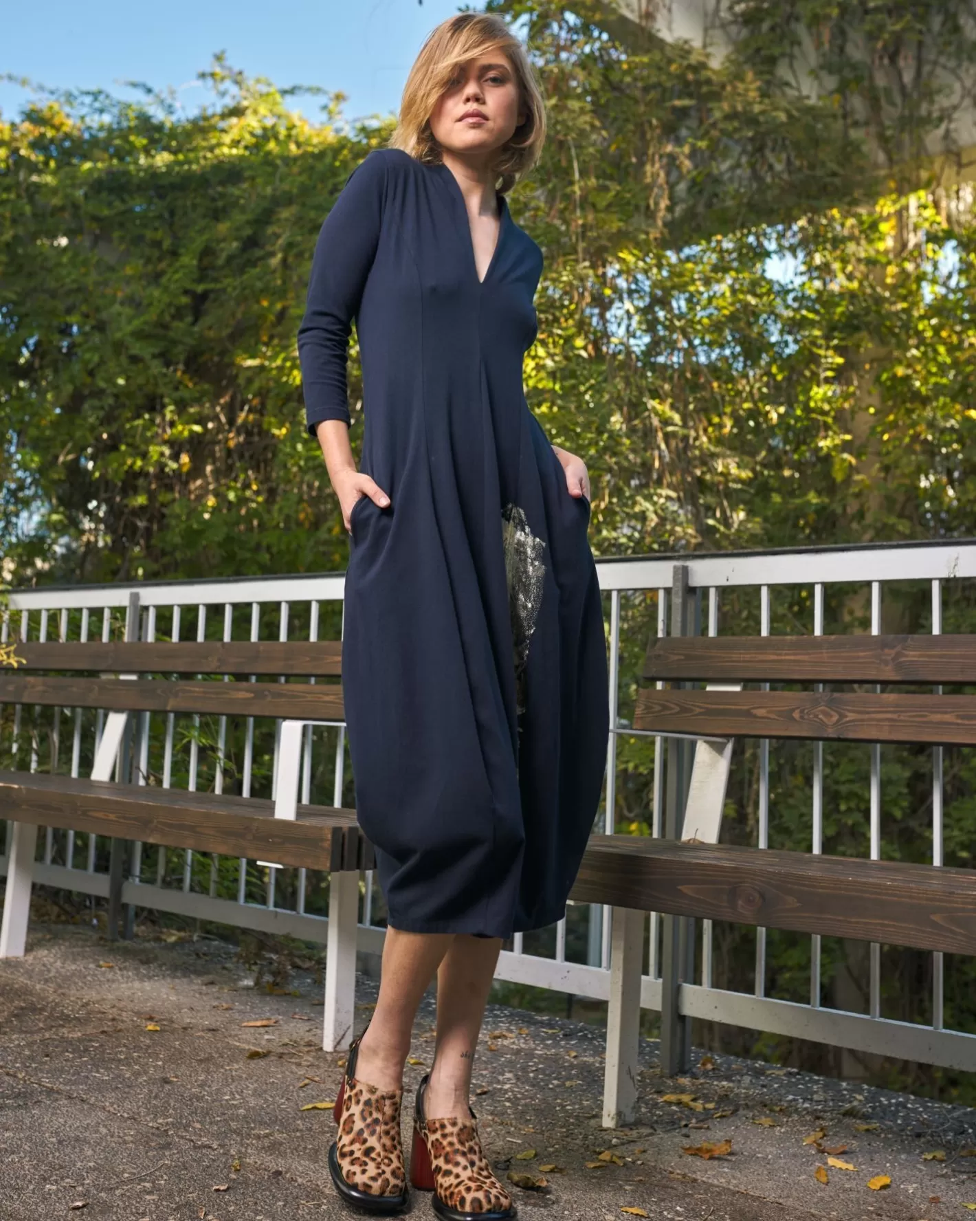 Laurel Cocoon Dress, Navy-ALEMBIKA Store