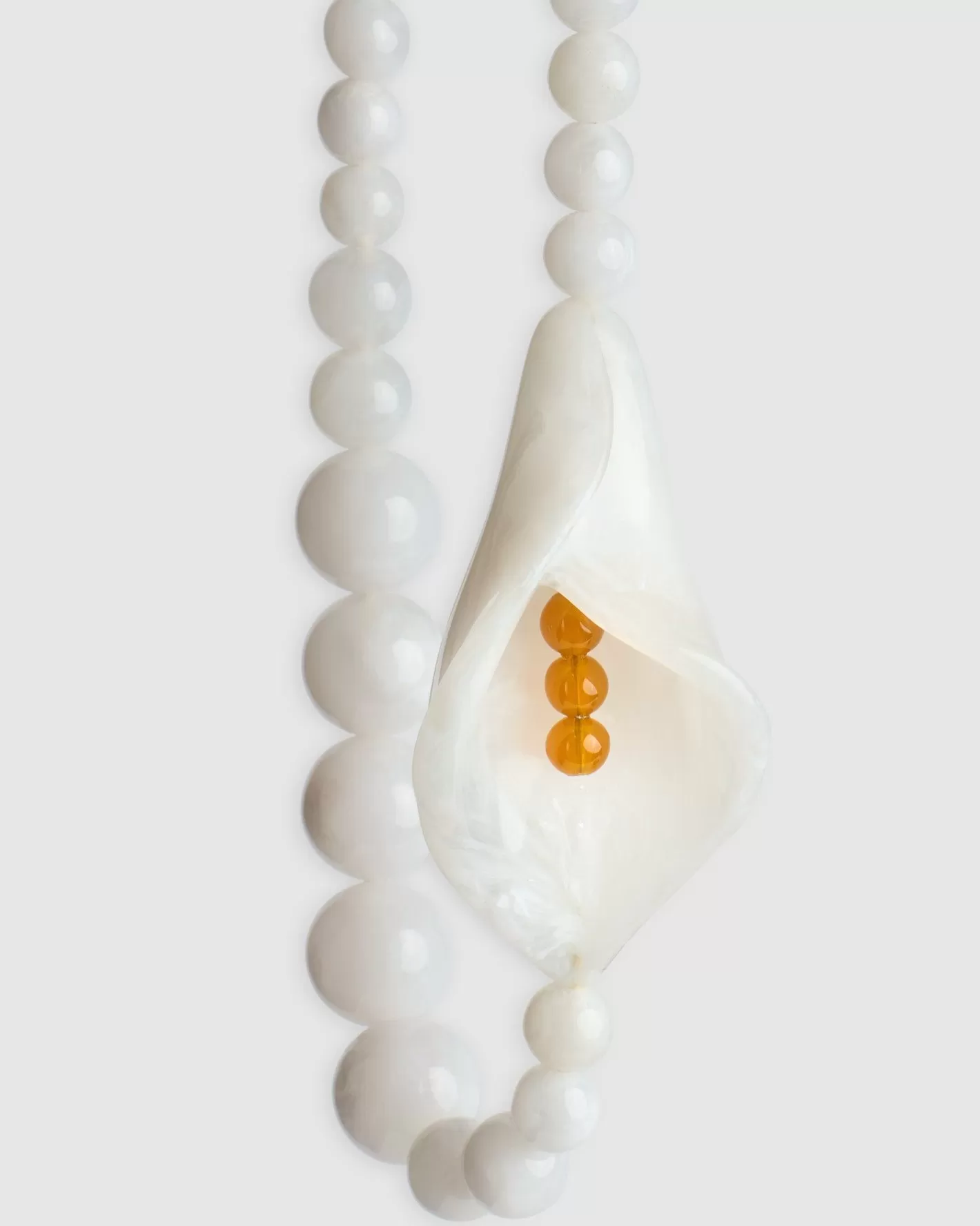 Lily Bead Necklace, White-ALEMBIKA Fashion