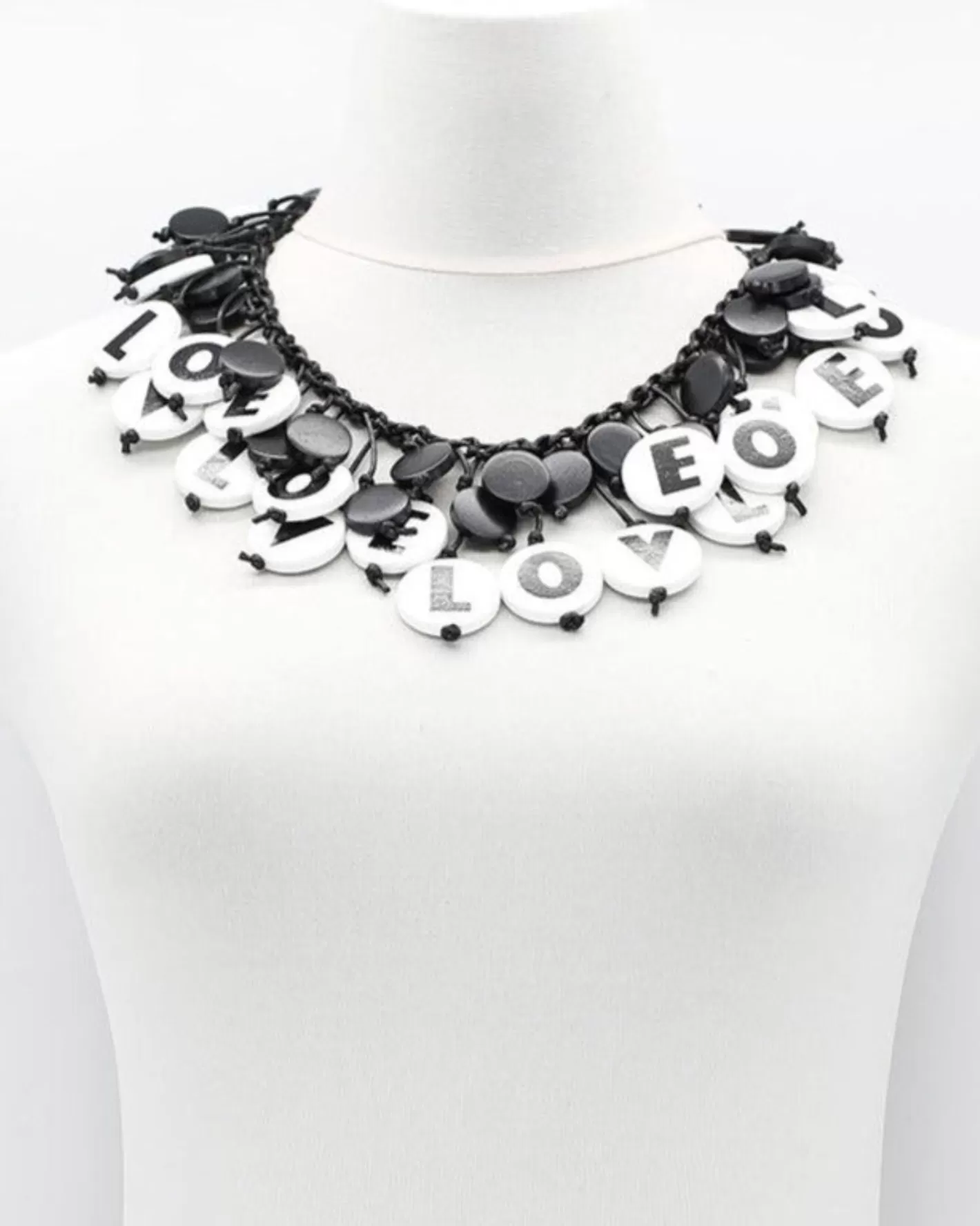 Love Coin Cape Necklace, White/Black-ALEMBIKA Outlet