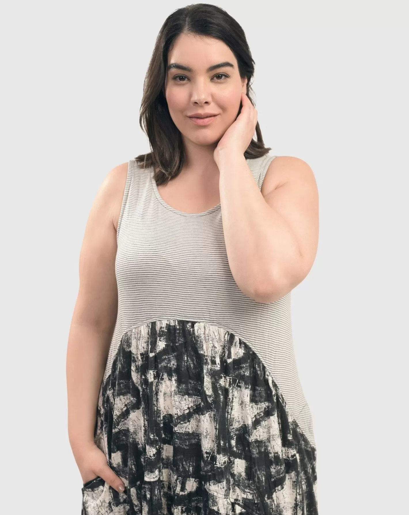 Marble Crinkle Tank Dress, Black-ALEMBIKA Clearance