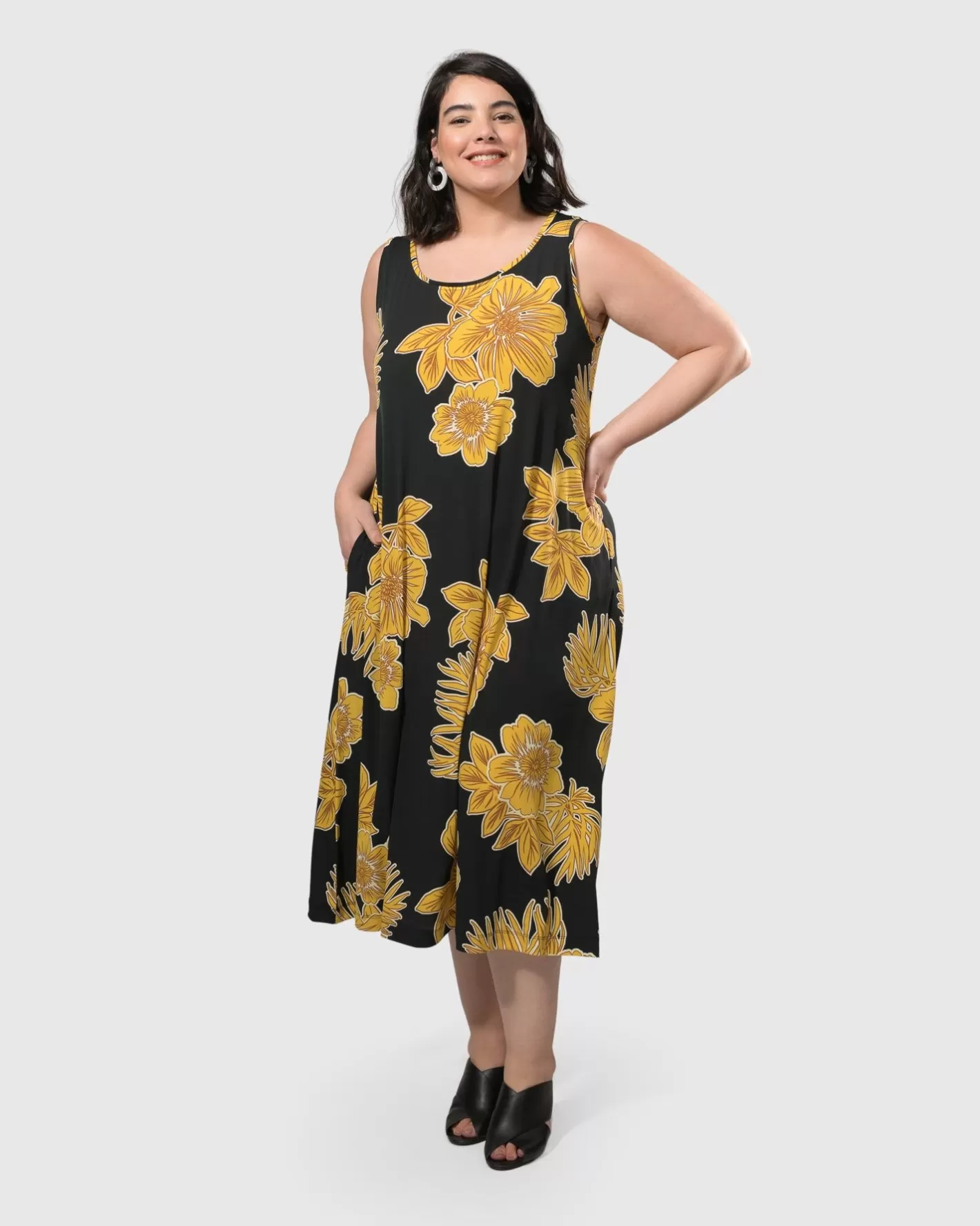 Molokai Sleeveless Swing Maxi Dress, Gold-ALEMBIKA New