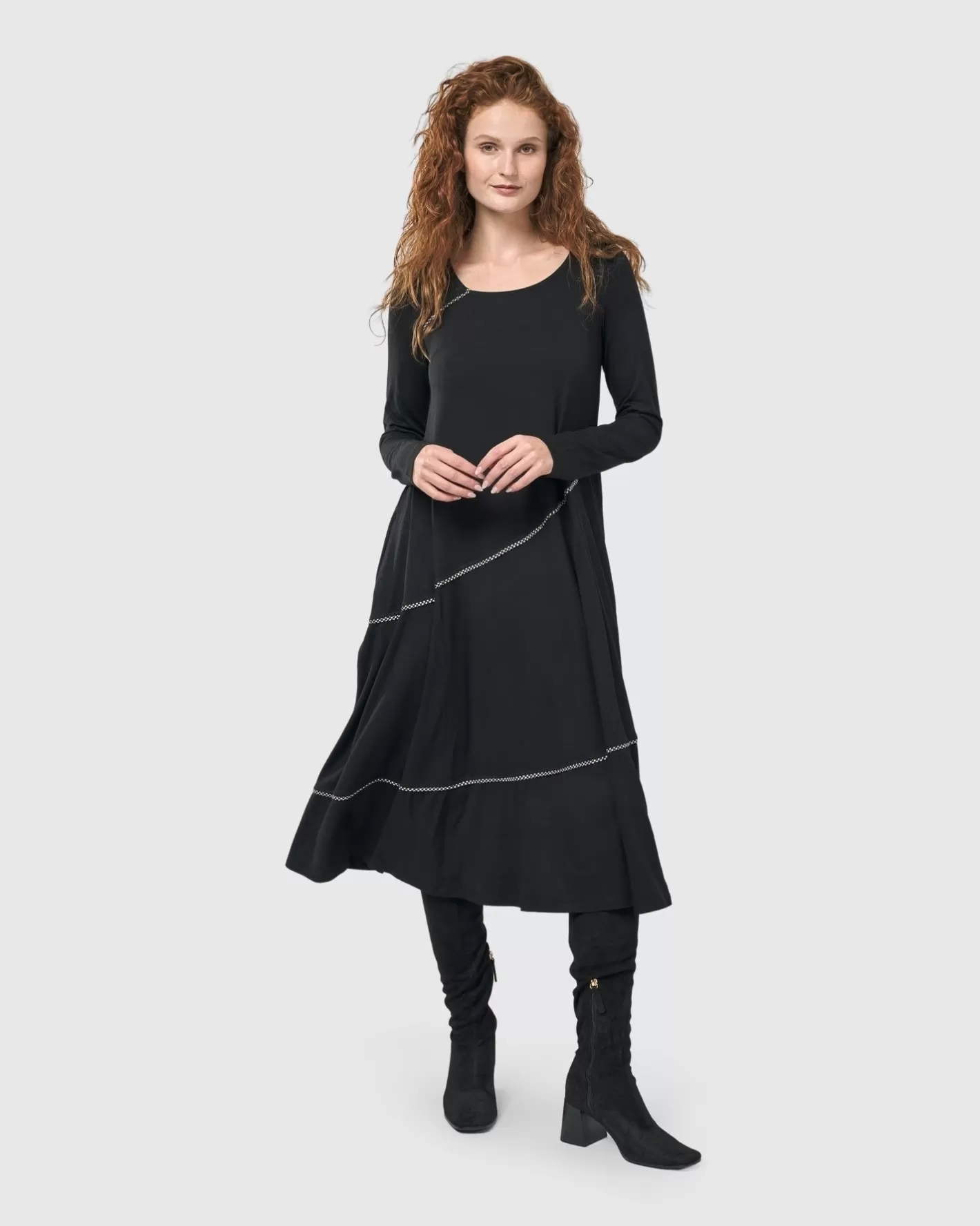 Nightingale Pullover Midi Dress, Black-ALEMBIKA Best