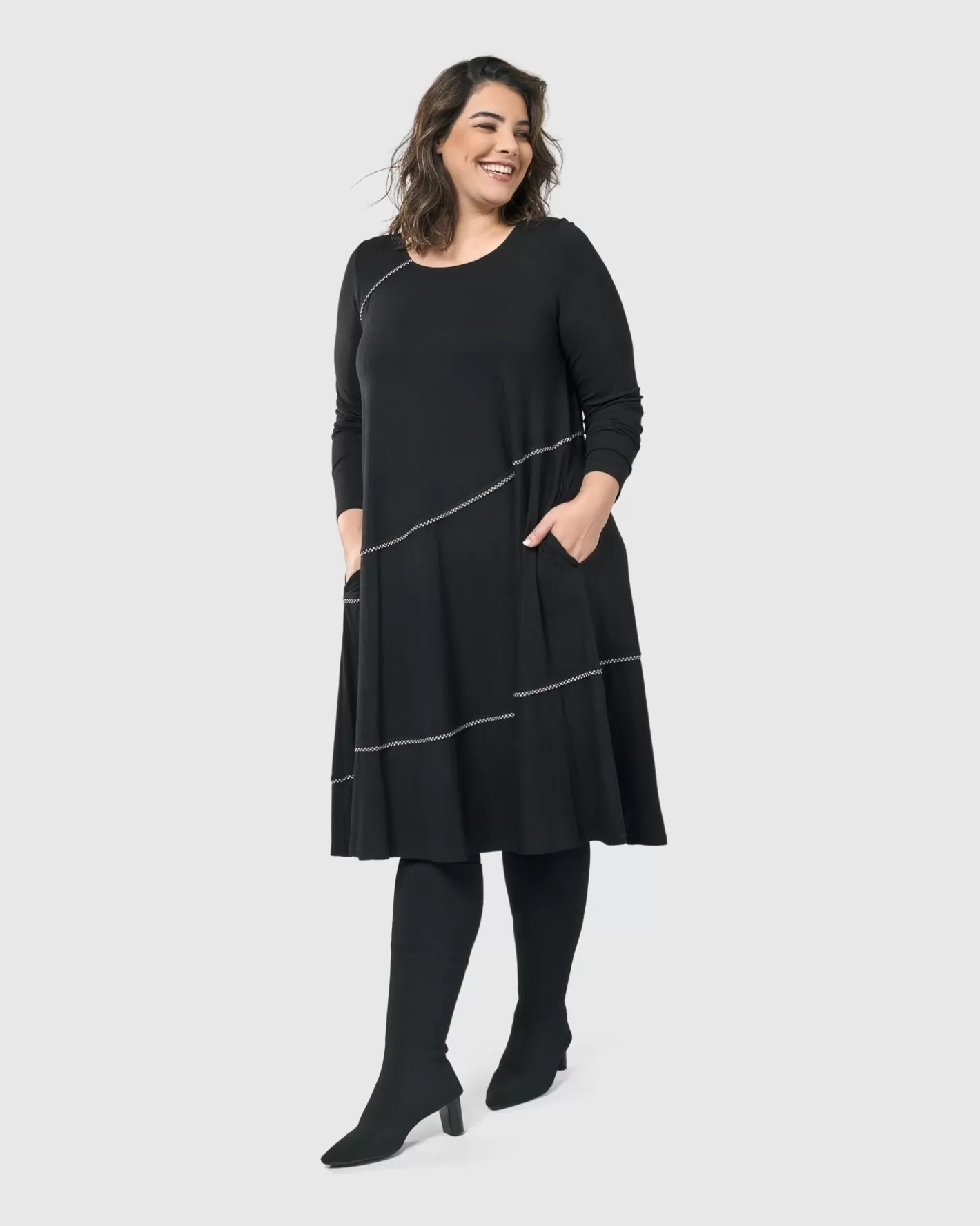 Nightingale Pullover Midi Dress, Black-ALEMBIKA Best