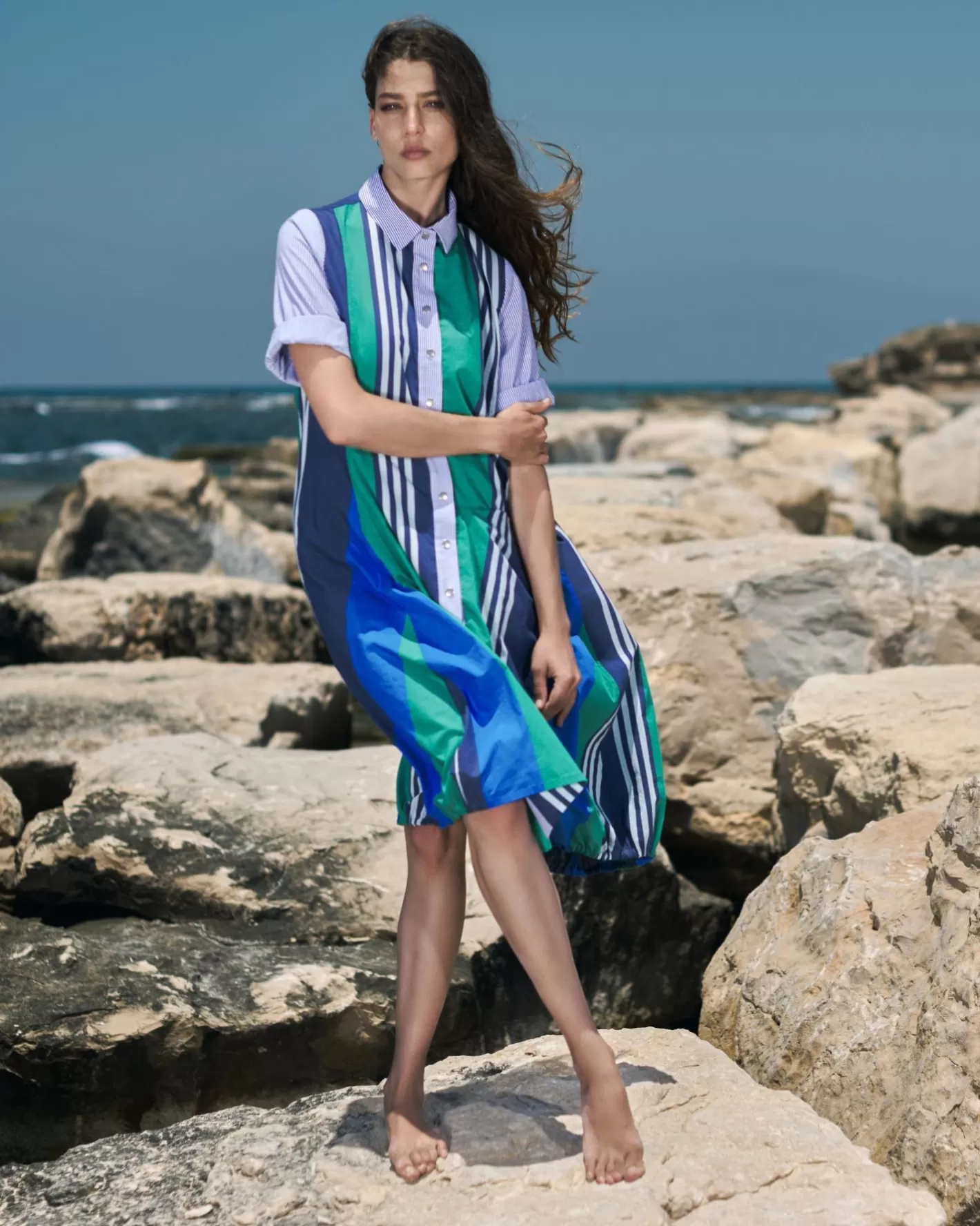 Ocean Stripe Wonderful Dress, Marine-ALEMBIKA Sale