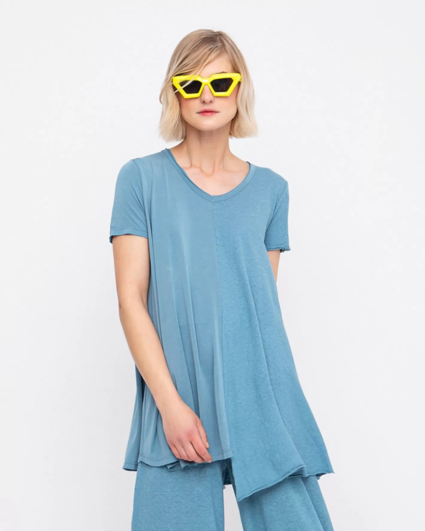 Ozai N Ku Asymmetrical Tunic Top, Azure-ALEMBIKA Clearance